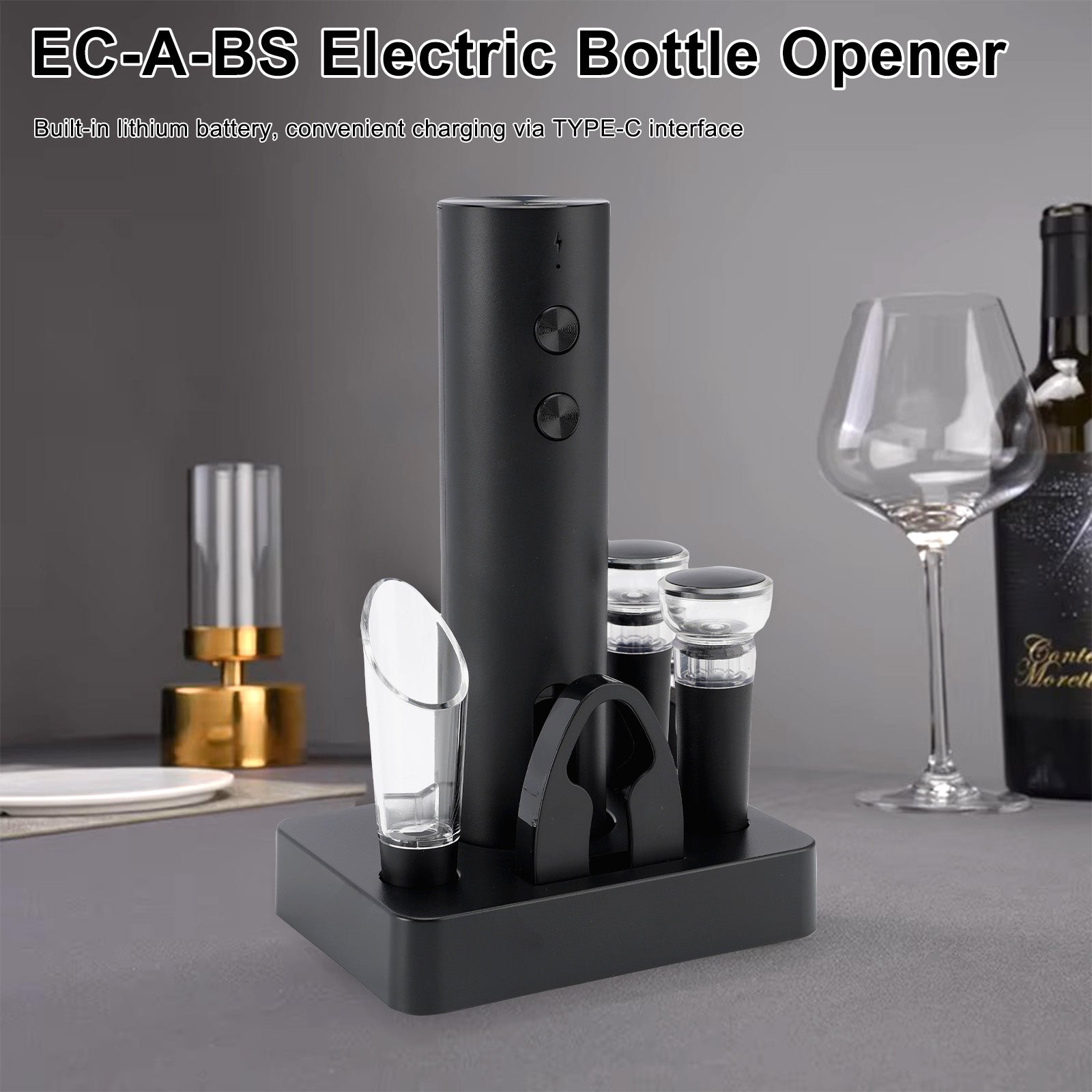 EC-A-BS Ouvre-bouteille électrique rechargeable lithium-ion Electric Wine Opener
