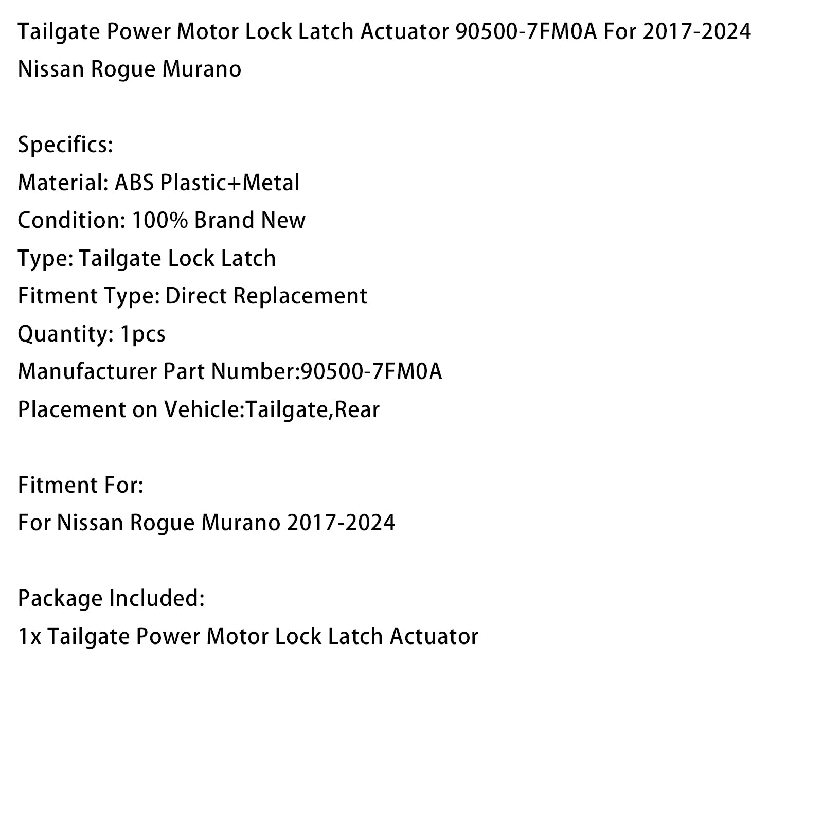 Actionneur verrou hayon 90500-7FM0A pour Nissan Rogue Murano 2017-2024