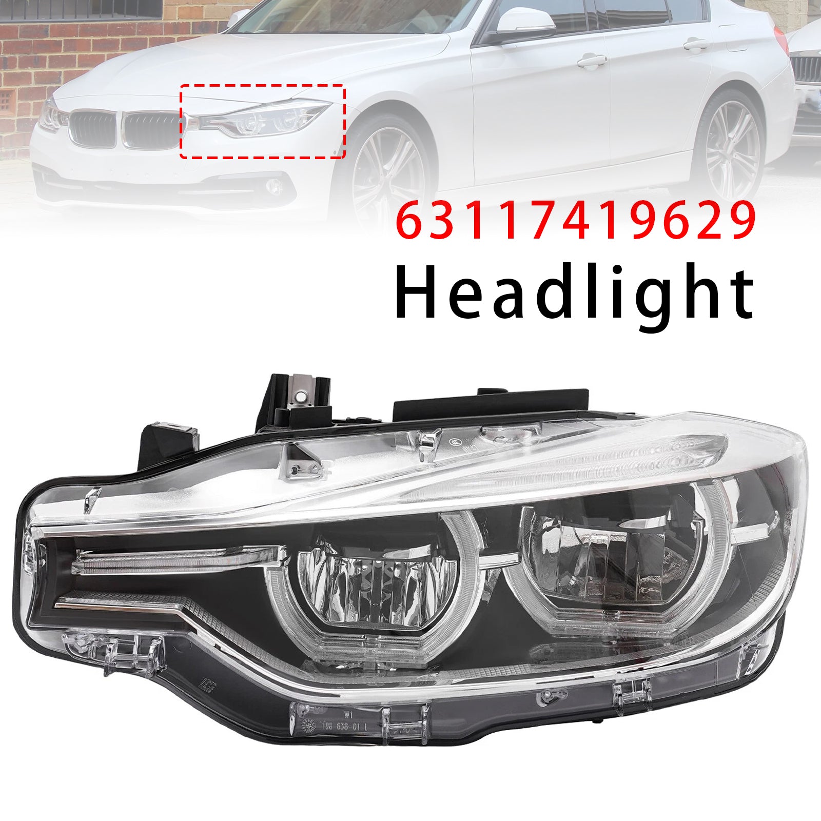 Phare LED Gauche 63117419629 Pour BMW 3 Series F30 F31 2016-2019 Sans AFS