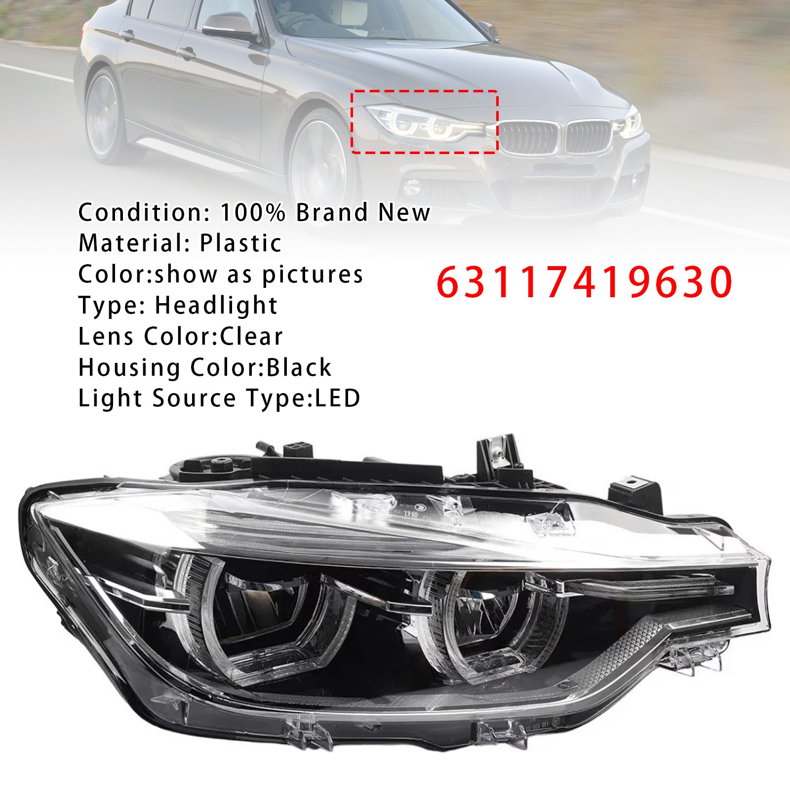 Phare LED Droit 63117419630 Pour BMW 3 Series F30 F31 2016-2019