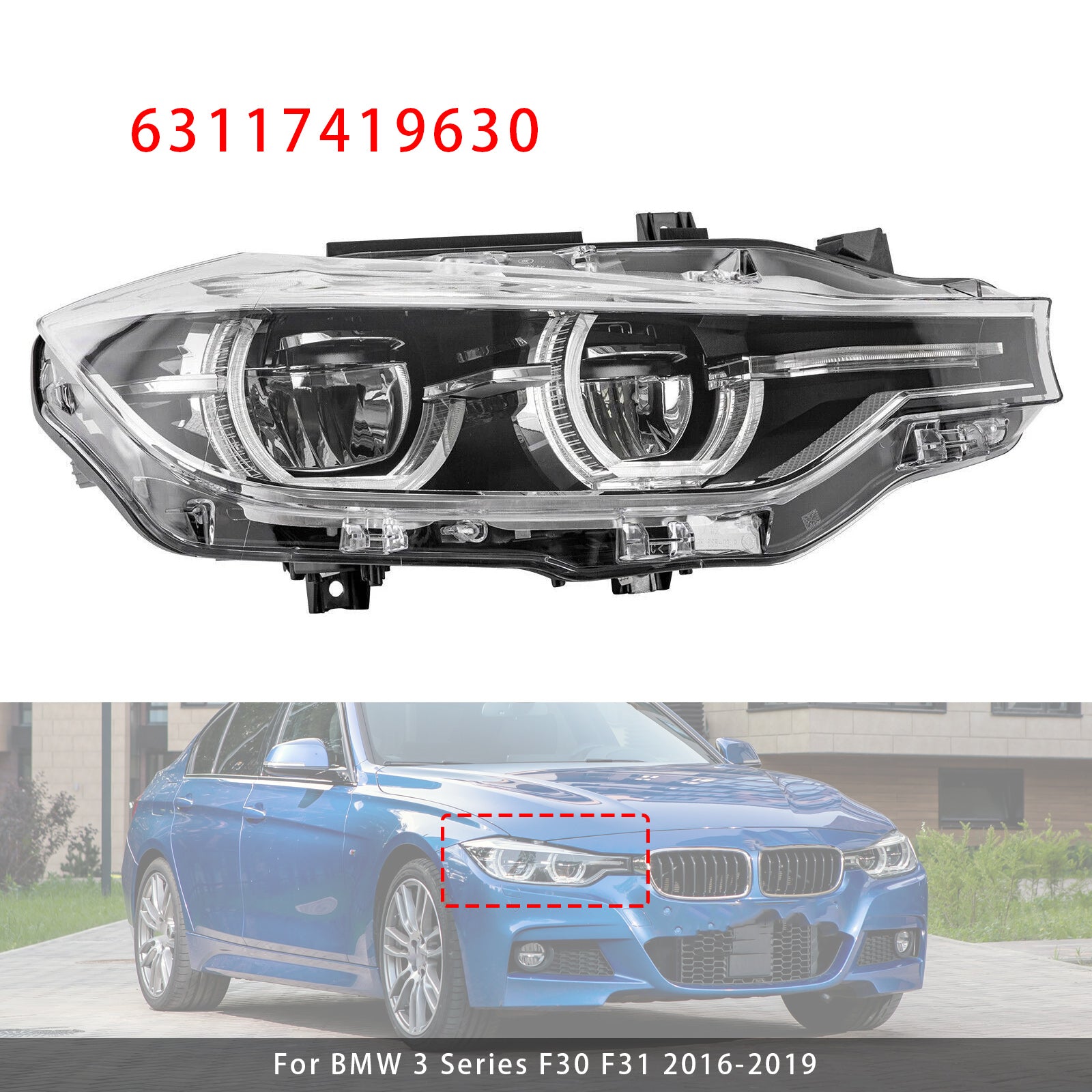 Phare LED Droit 63117419630 Pour BMW 3 Series F30 F31 2016-2019