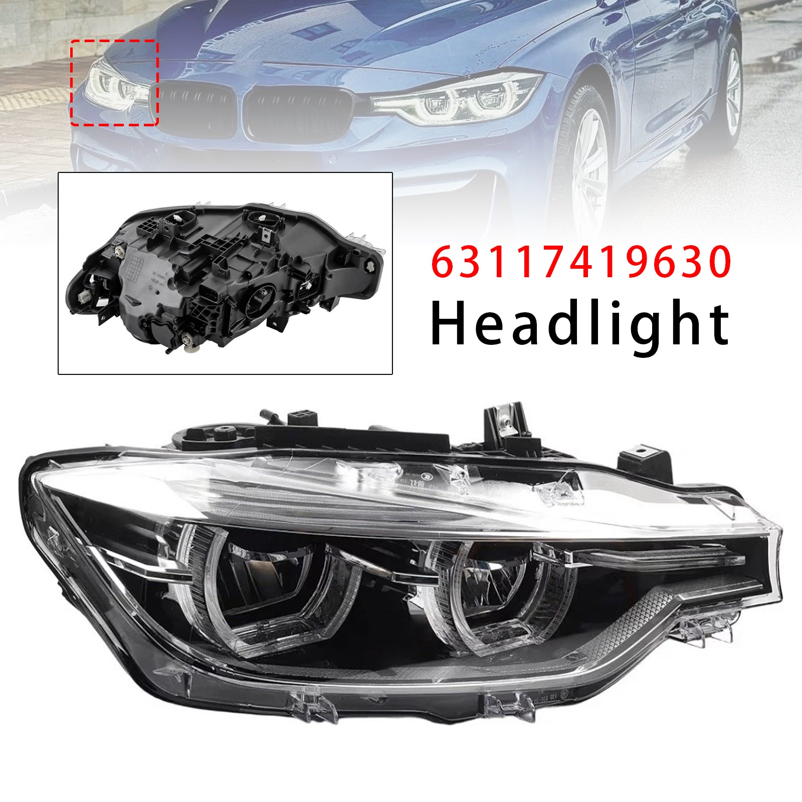 Phare LED Droit 63117419630 Pour BMW 3 Series F30 F31 2016-2019