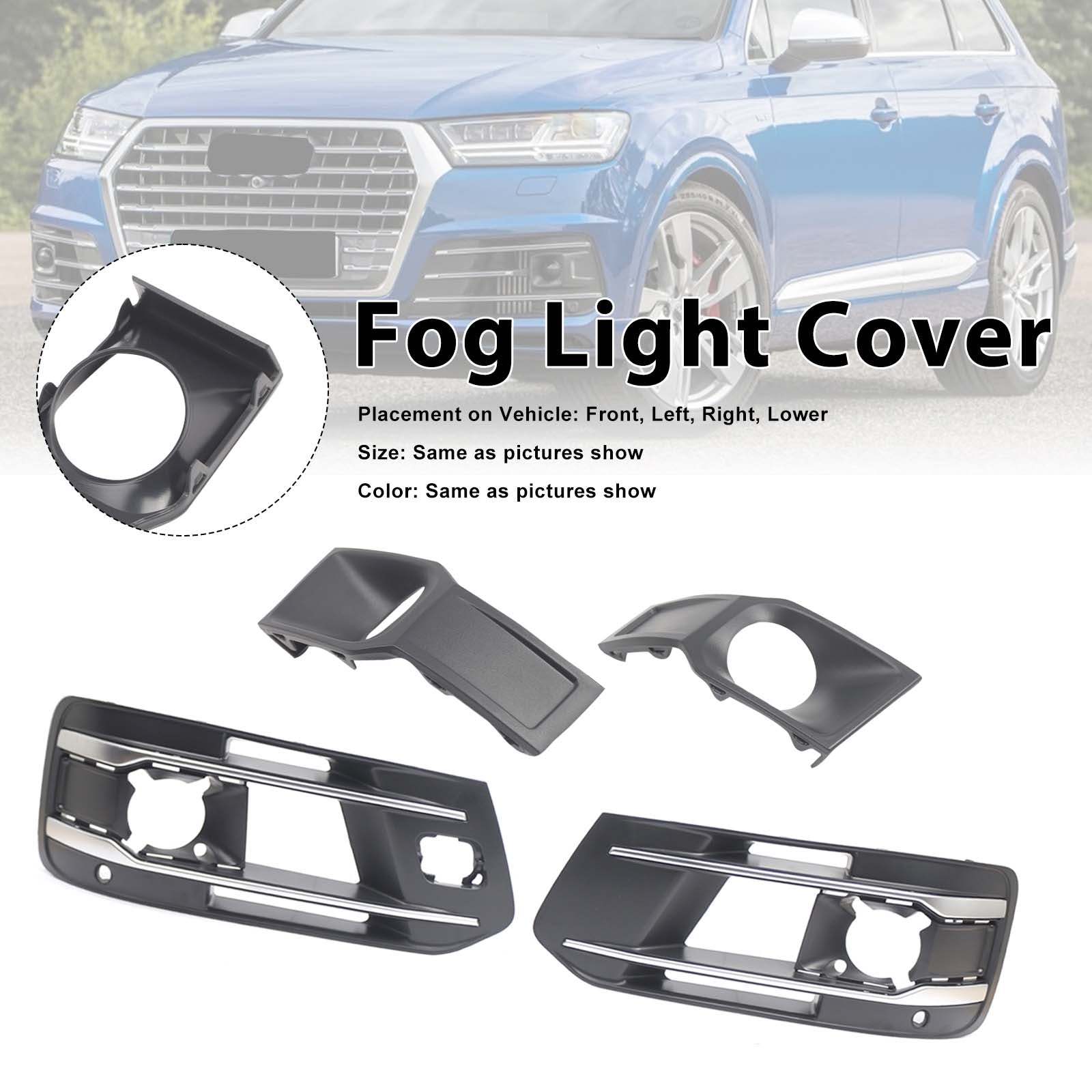 4PCS Front Bumper Fog Light Grille Cover 4M0807682AA4W3 Pour Audi Q7 2016-2019