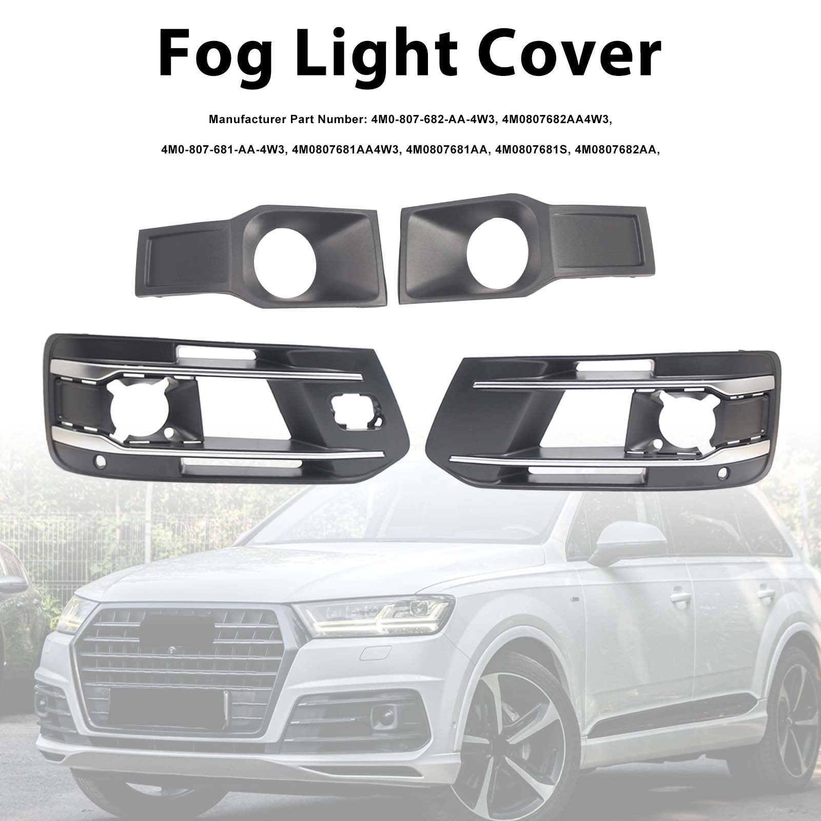 4PCS Front Bumper Fog Light Grille Cover 4M0807682AA4W3 Pour Audi Q7 2016-2019