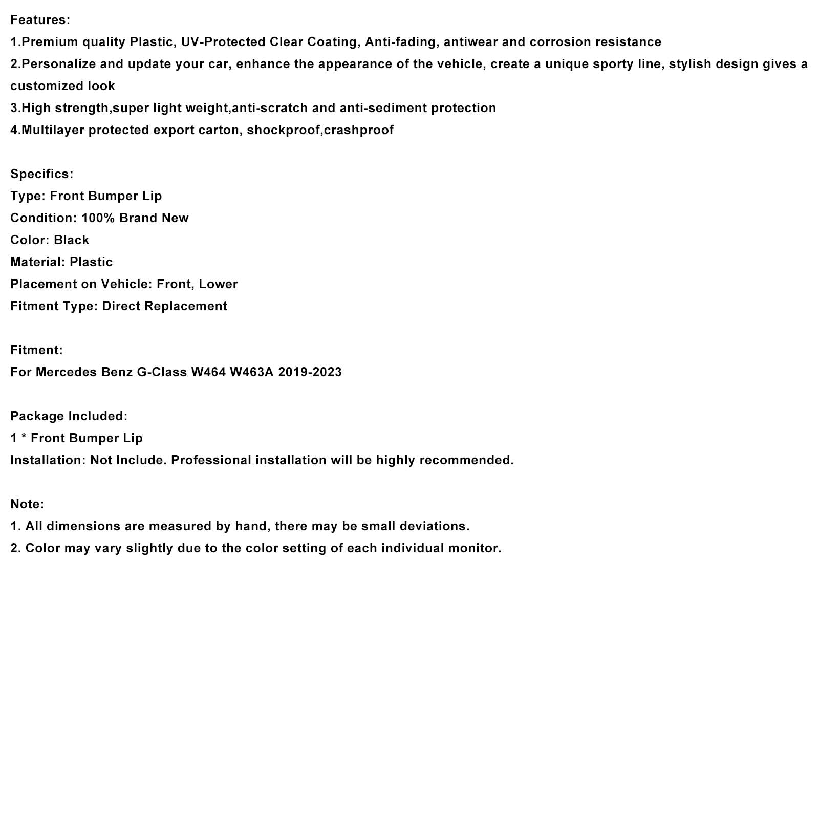 Brabus Style Front Bumper Lip Pour Mercedes Benz G-Class W464 W463A 2019-2023
