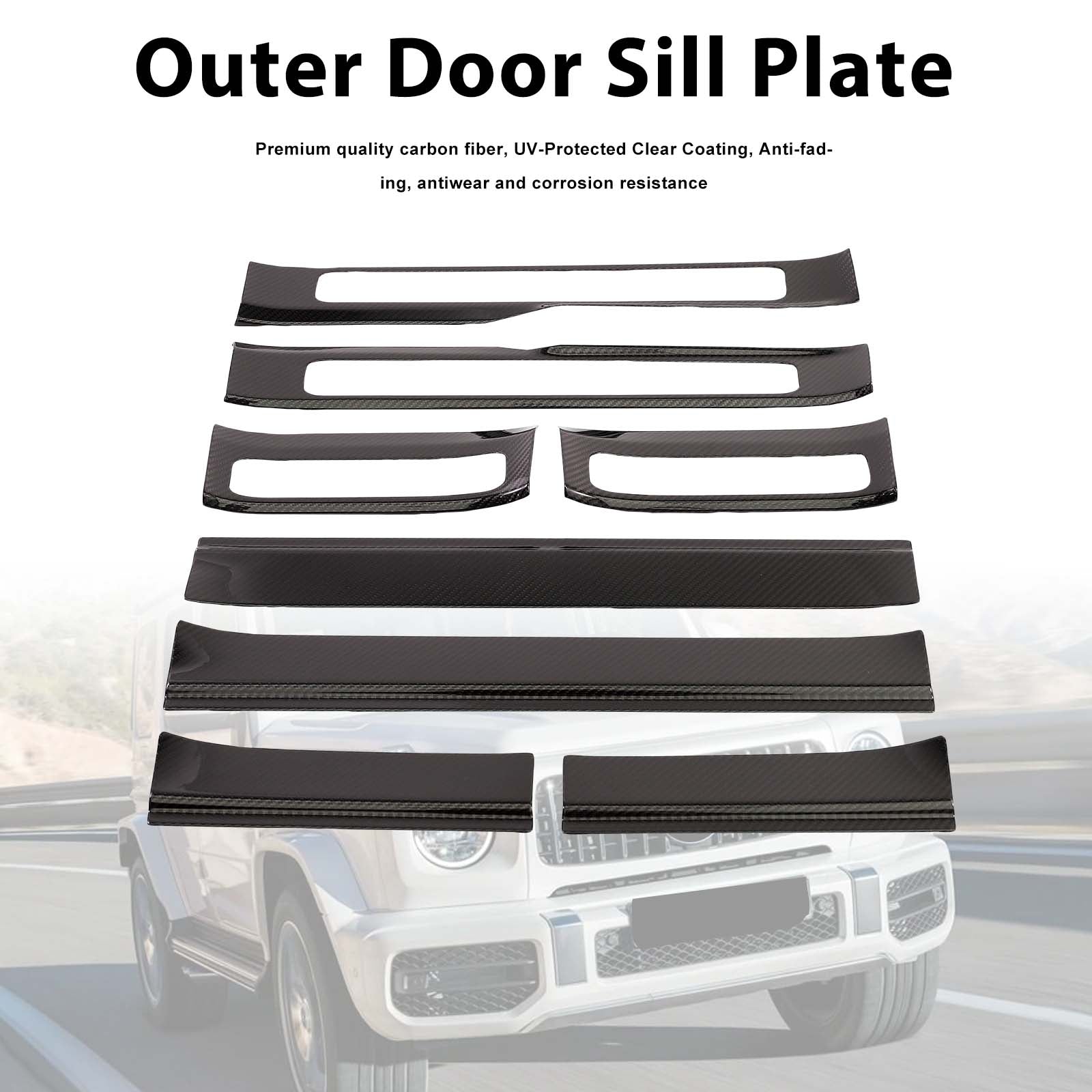 Carbon Fiber Outer Door Sill Plate Cover Trim Pour Benz W464 G500 2019-2023