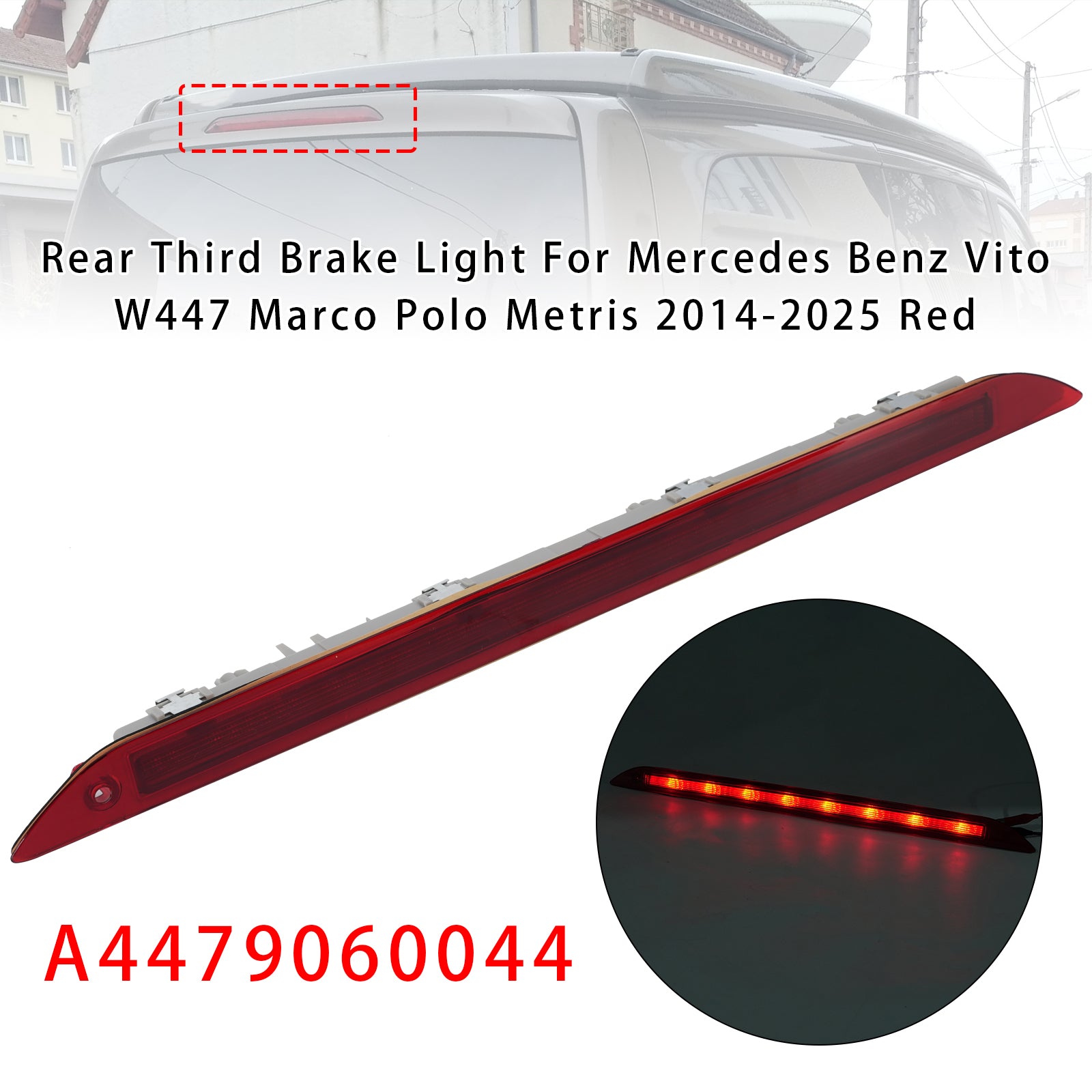 Troisième feu stop arrière rouge pour Mercedes Benz Vito W447 Marco Polo 14-2025