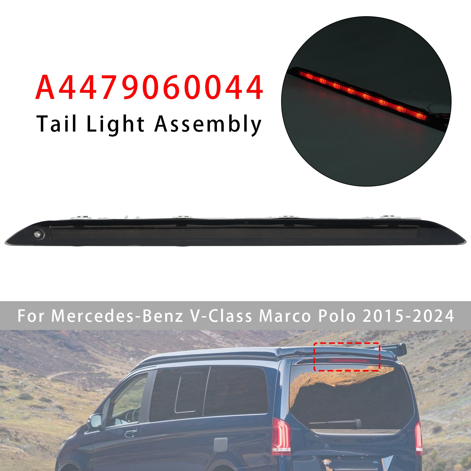 Troisième feu stop arrière noir pour Mercedes Benz Vito W447 Marco Polo 14-2025
