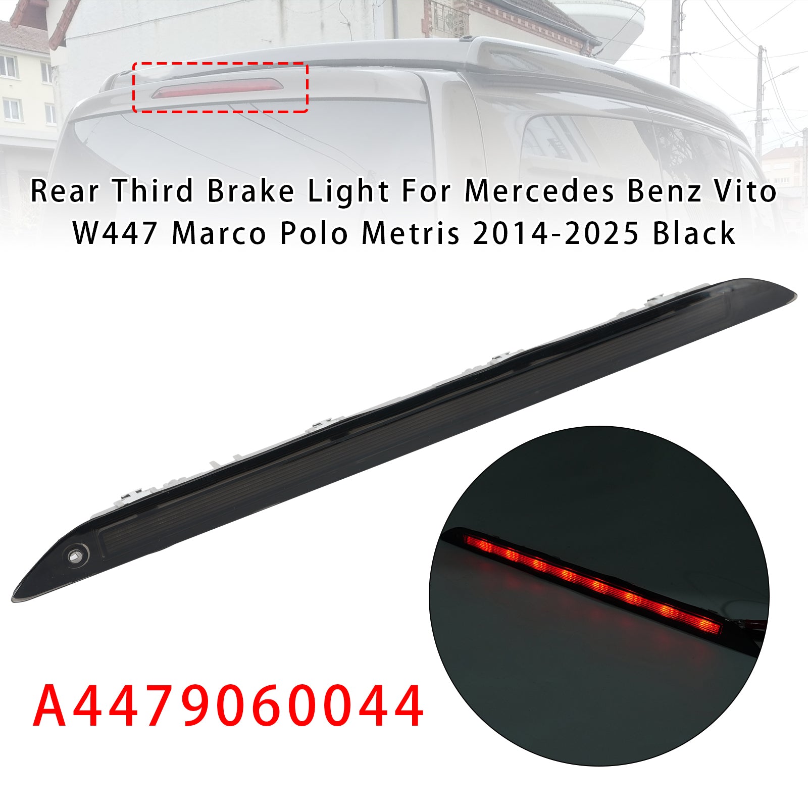 Troisième feu stop arrière noir pour Mercedes Benz Vito W447 Marco Polo 14-2025