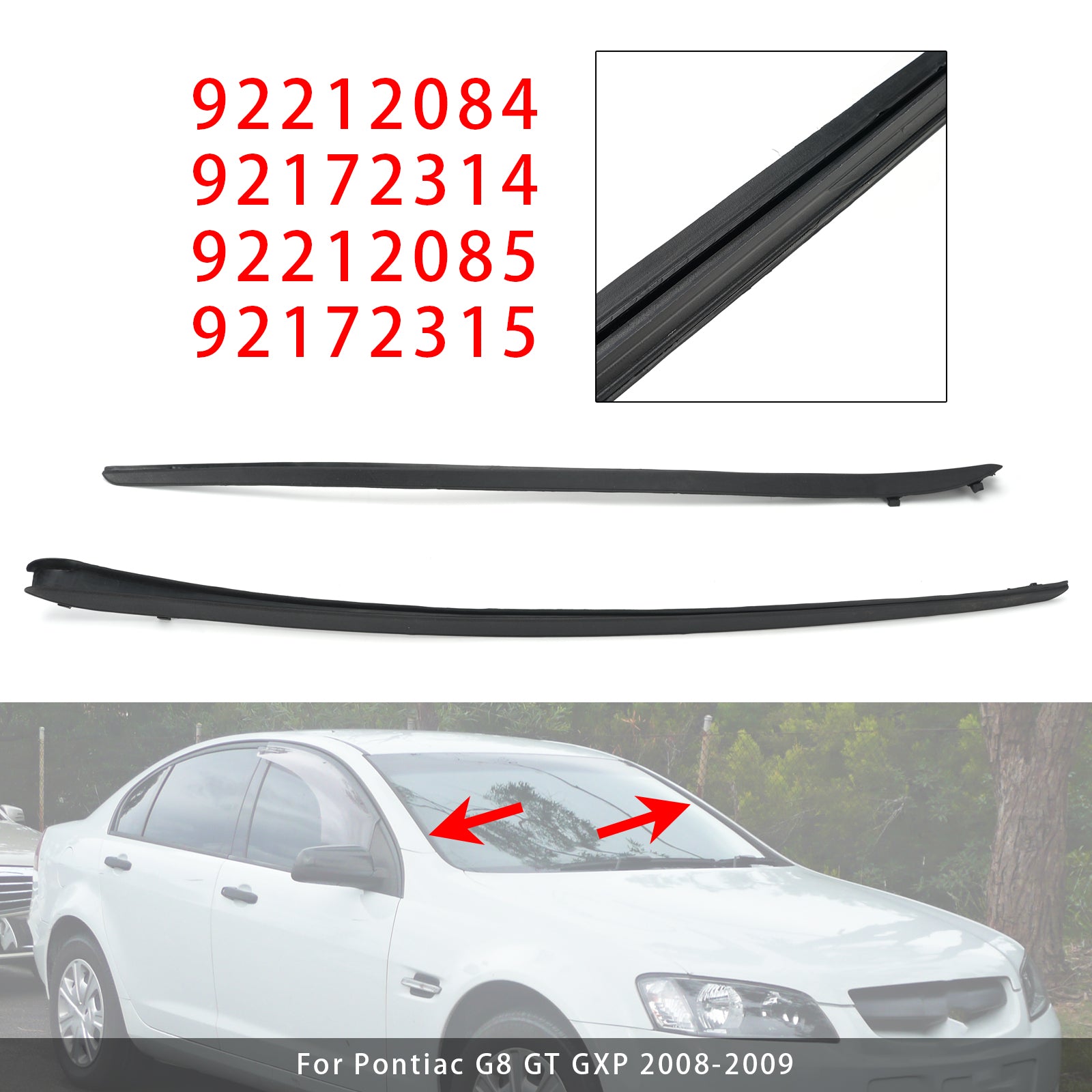 2PCS Moulure en Caoutchouc de Pare-Brise Avant Pour Pontiac G8 GT GXP 2008-2009