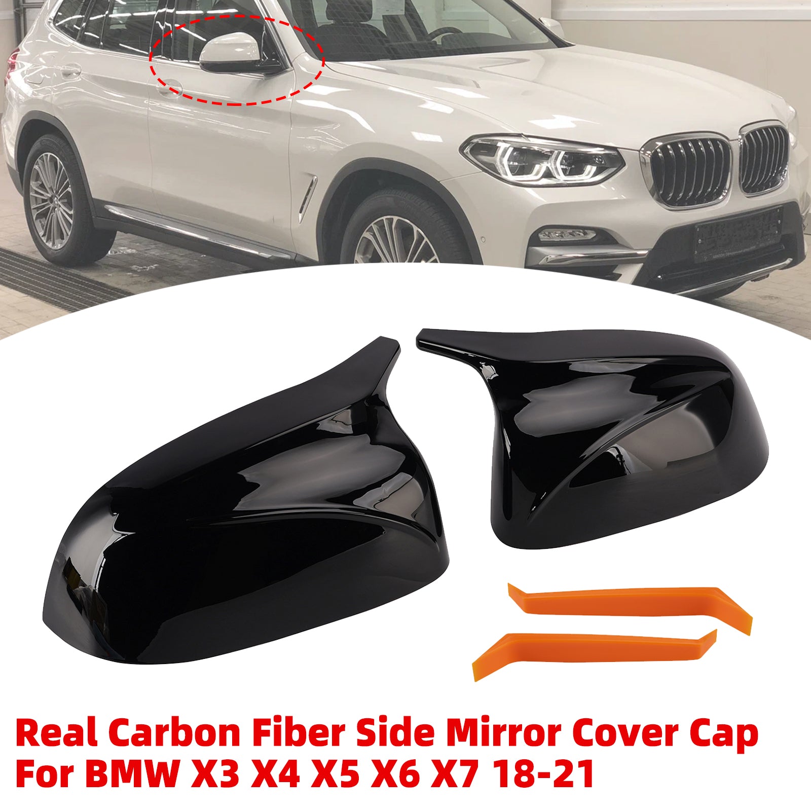 Cache Rétroviseur Extérieur Carbone Réel Pour BMW X3 X4 X5 X6 X7 2018-2021