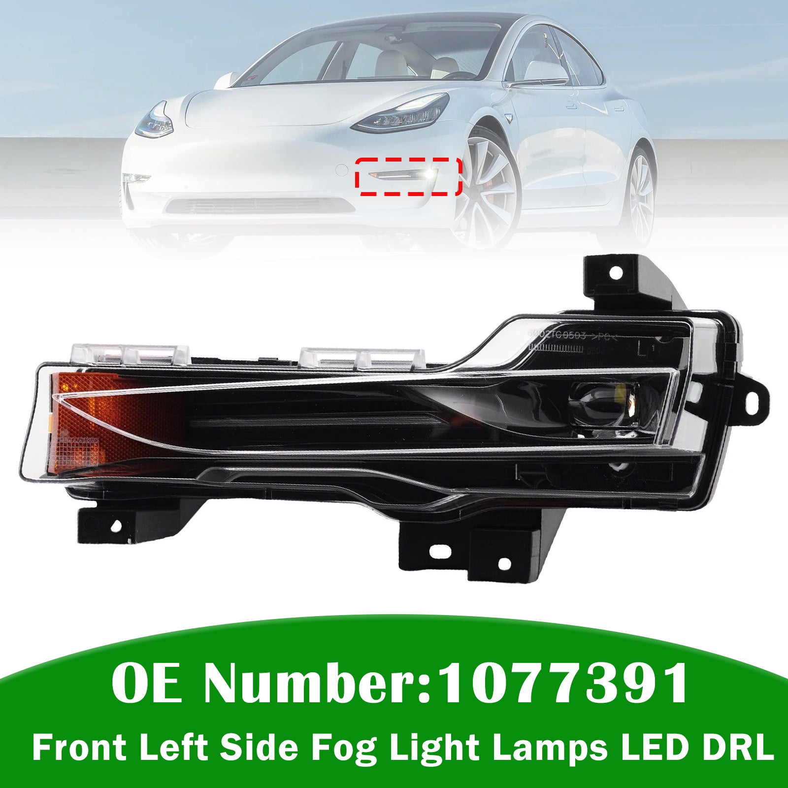 Phares Anti‑Brouillard Avant Gauche DRL 1077391 Pour Tesla Model 3 2017‑2023