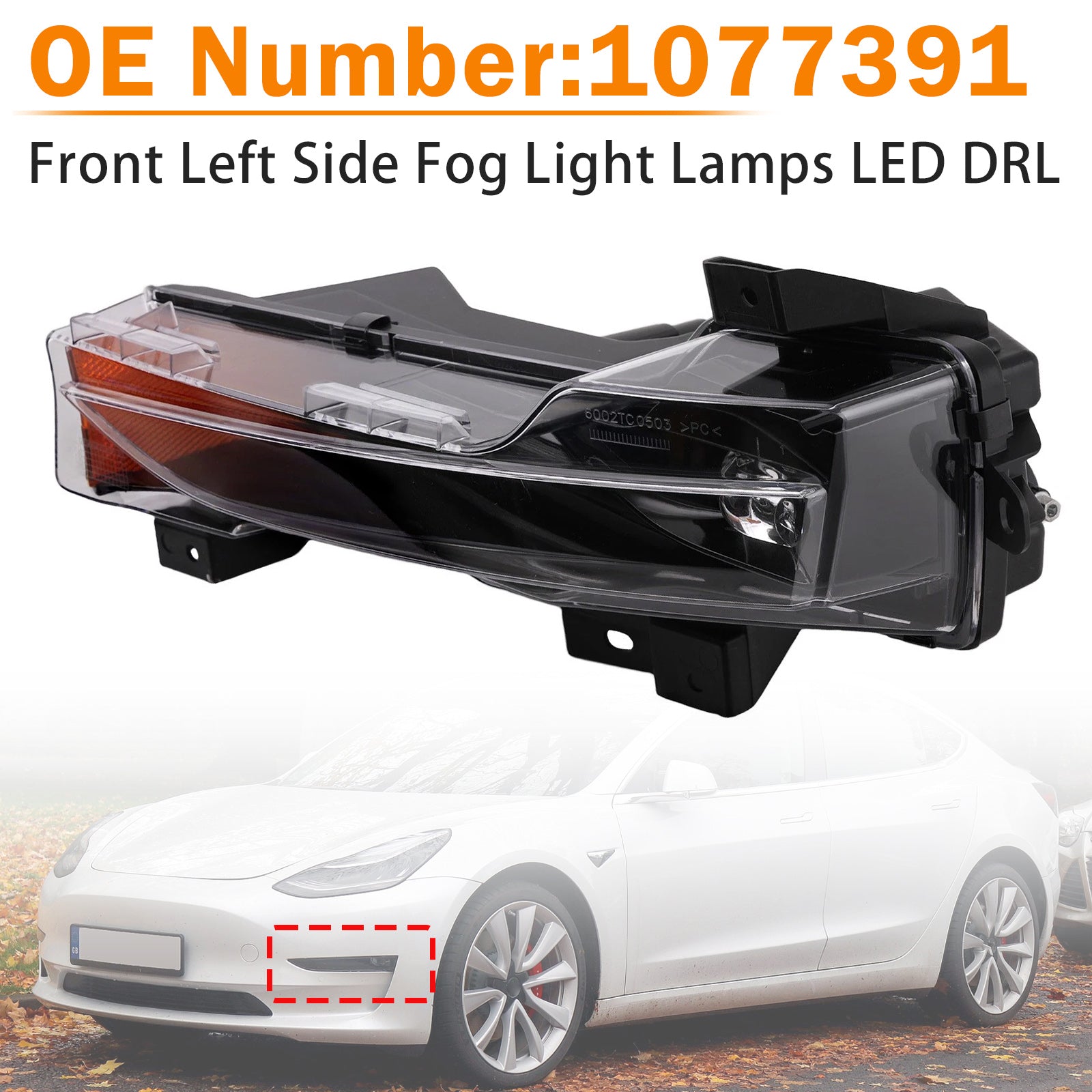 Phares Anti‑Brouillard Avant Gauche DRL 1077391 Pour Tesla Model 3 2017‑2023