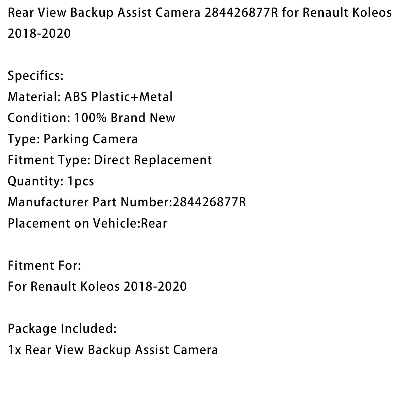 Caméra De Recul 284426877R Pour Renault Koleos 2018‑2020