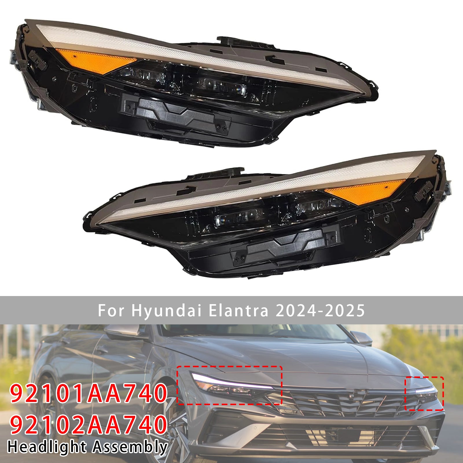 Bloc Phare LED Gauche+Droit 92101AA740 Pour Hyundai Elantra 2024-2025