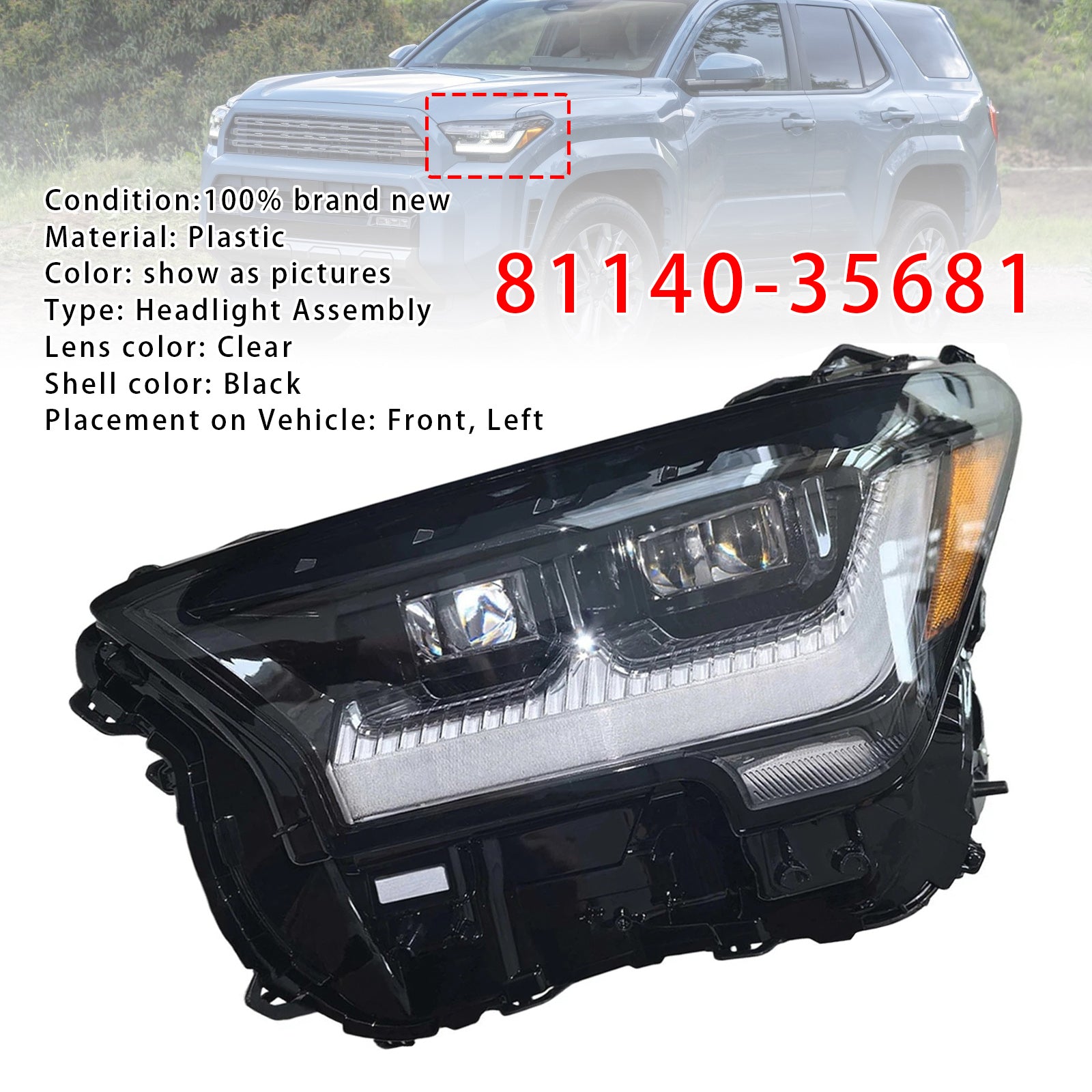 Phare LED Gauche 81140-35681 Pour Toyota 4Runner TRD 2025-2026