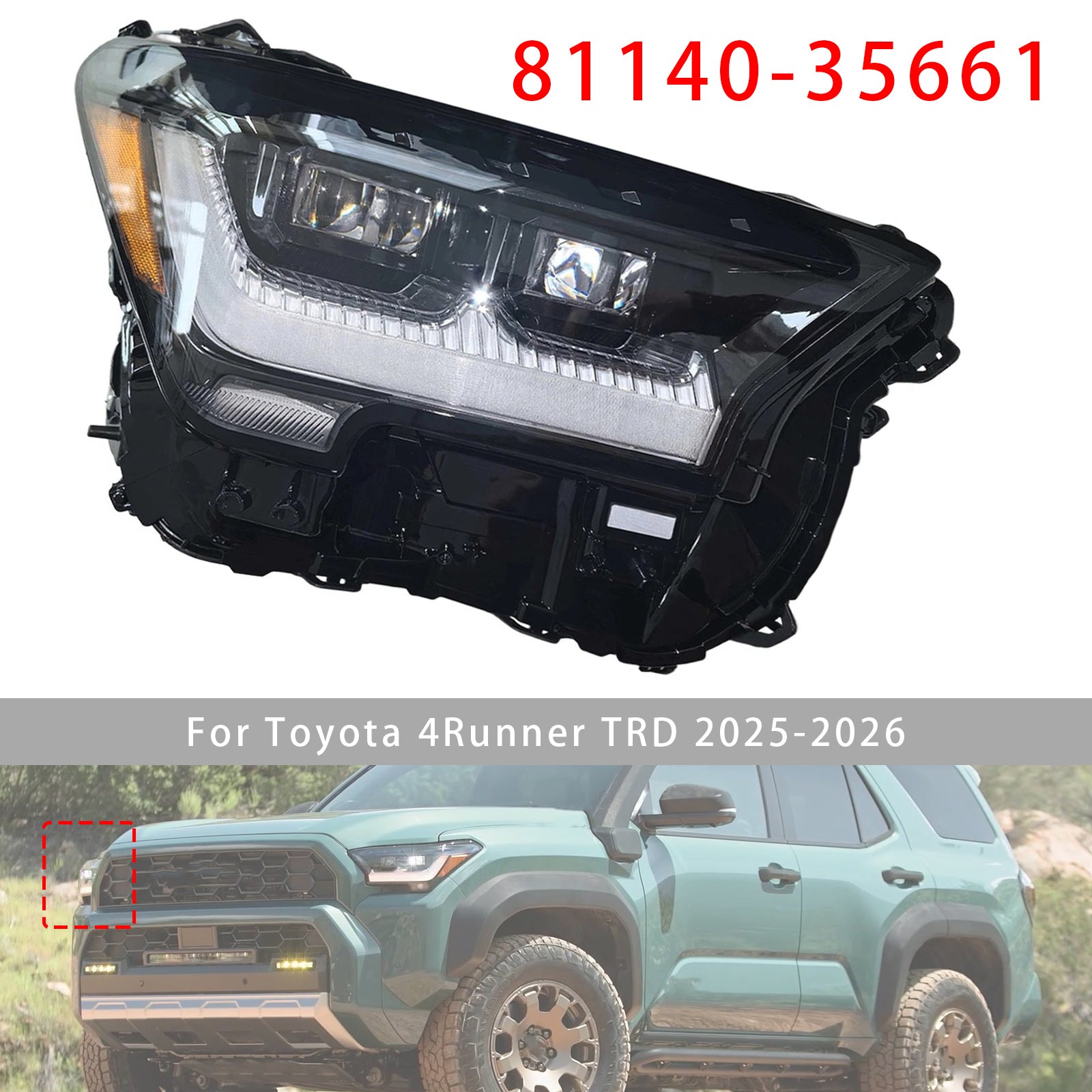 Phare LED Droit 81140-35661 Pour Toyota 4Runner TRD 2025-2026