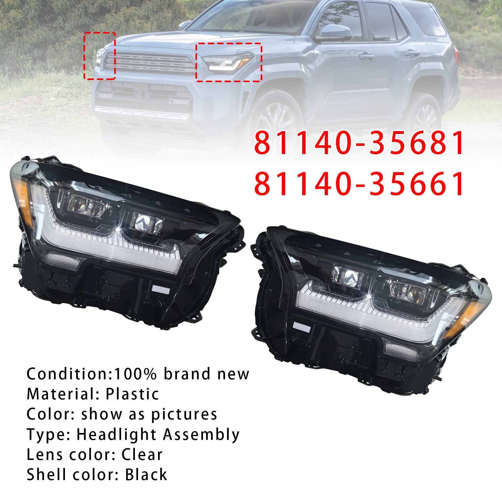 Phare LED Gauche+Droit 81140-35681 81140-35661 Pour Toyota 4Runner TRD 2025-2026