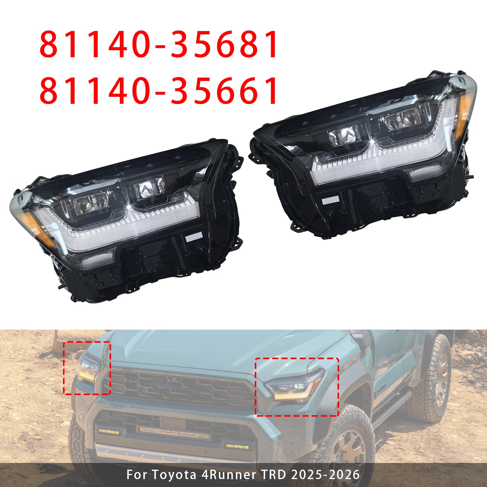 Phare LED Gauche+Droit 81140-35681 81140-35661 Pour Toyota 4Runner TRD 2025-2026