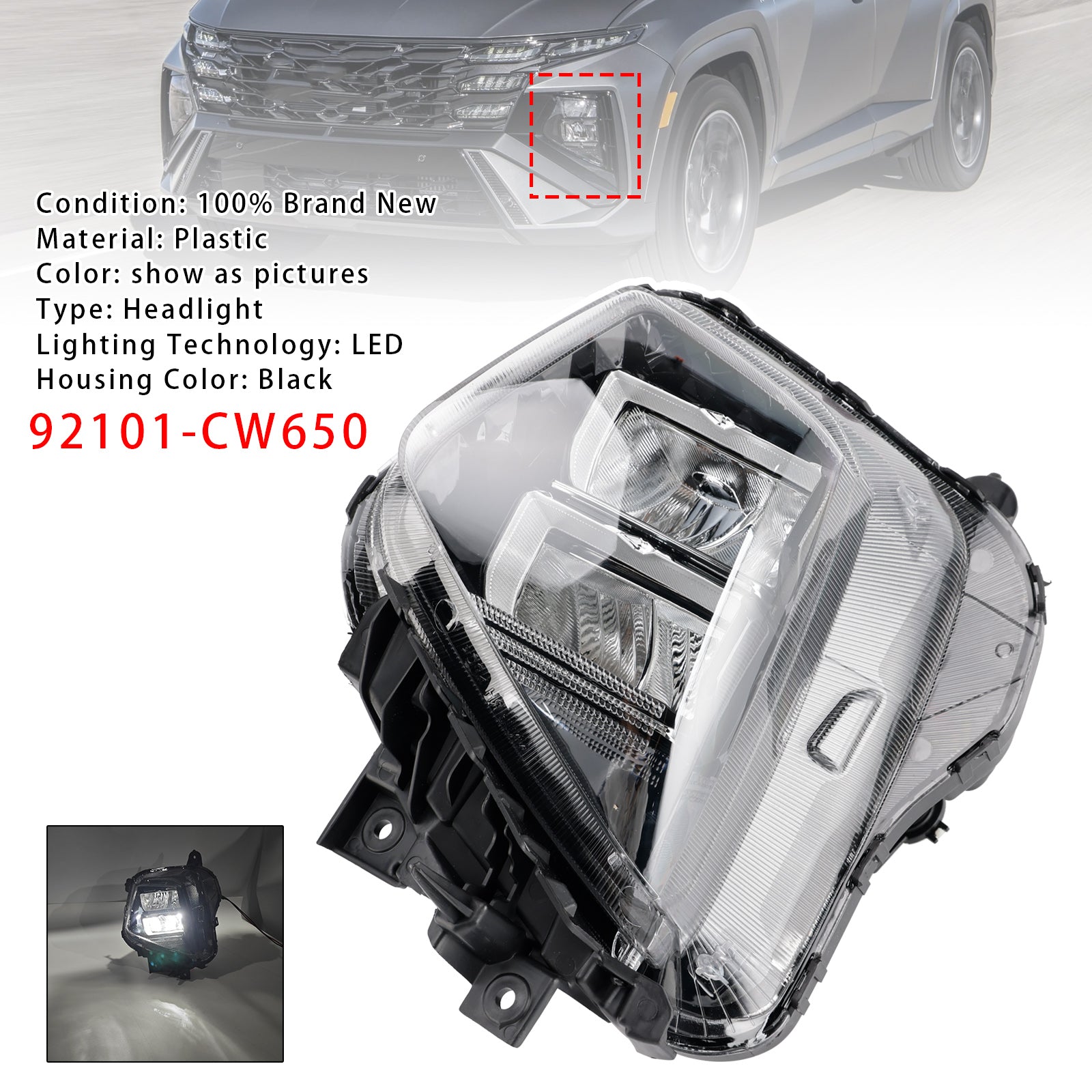 Bloc Phare Latéral Avant Gauche Pour Hyundai Tucson 2025-2026 Euro Version