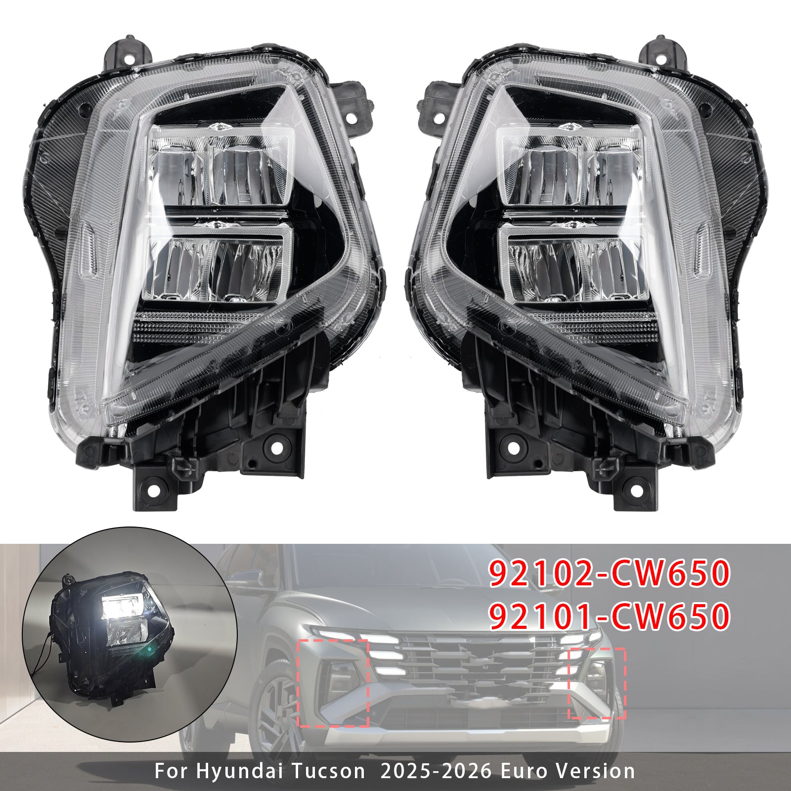 Bloc Phare Avant Gauche+Droit Pour Hyundai Tucson 2025-2026 Euro Version