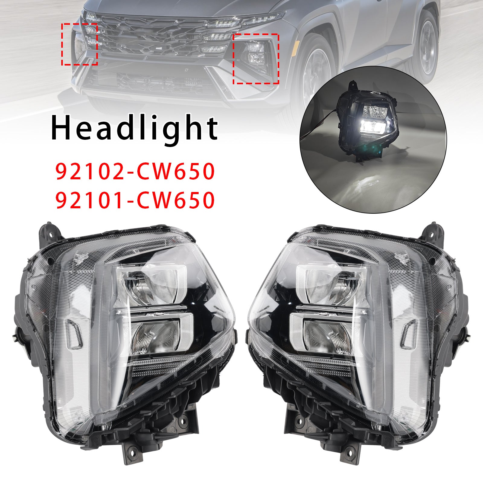 Bloc Phare Avant Gauche+Droit Pour Hyundai Tucson 2025-2026 Euro Version