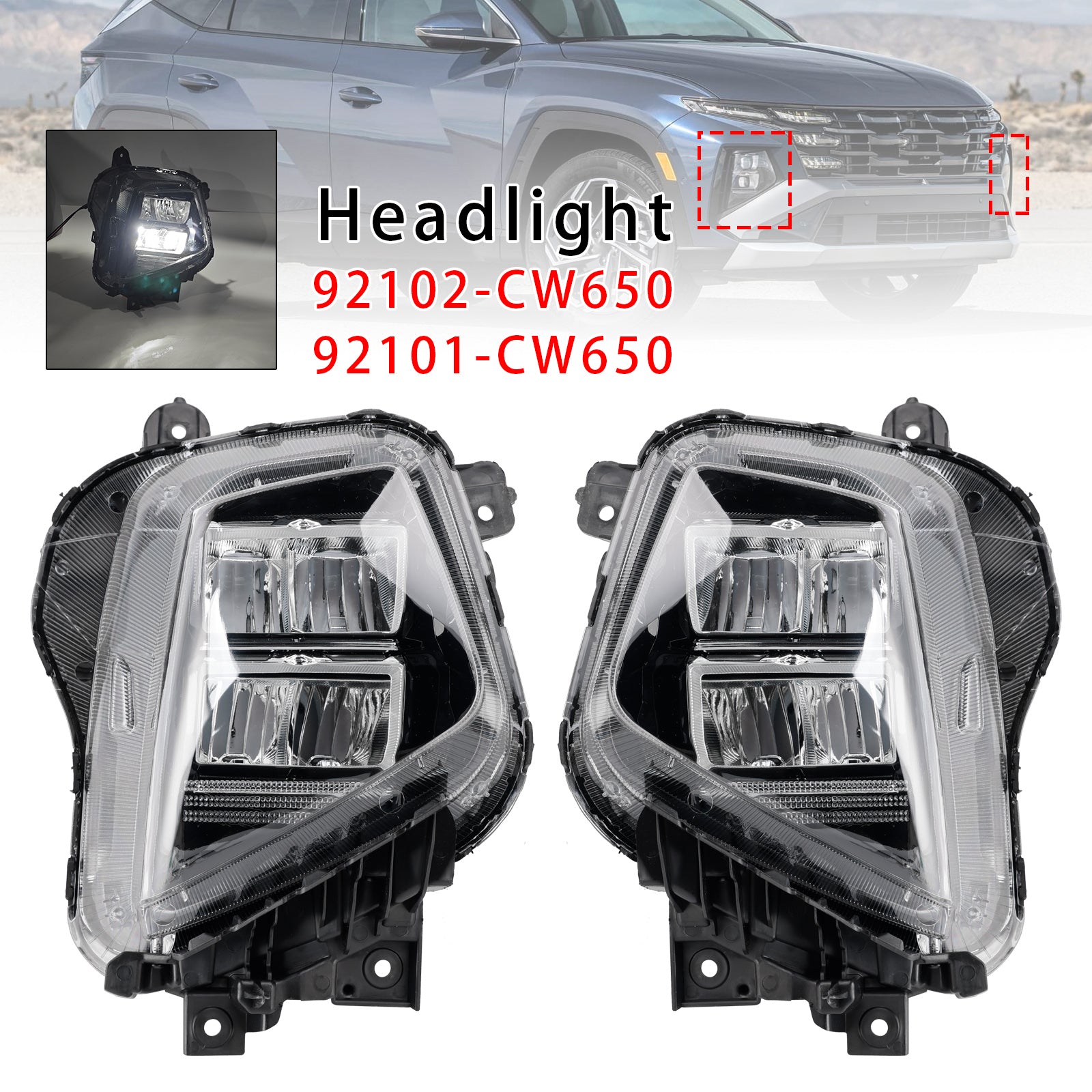 Bloc Phare Avant Gauche+Droit Pour Hyundai Tucson 2025-2026 Euro Version