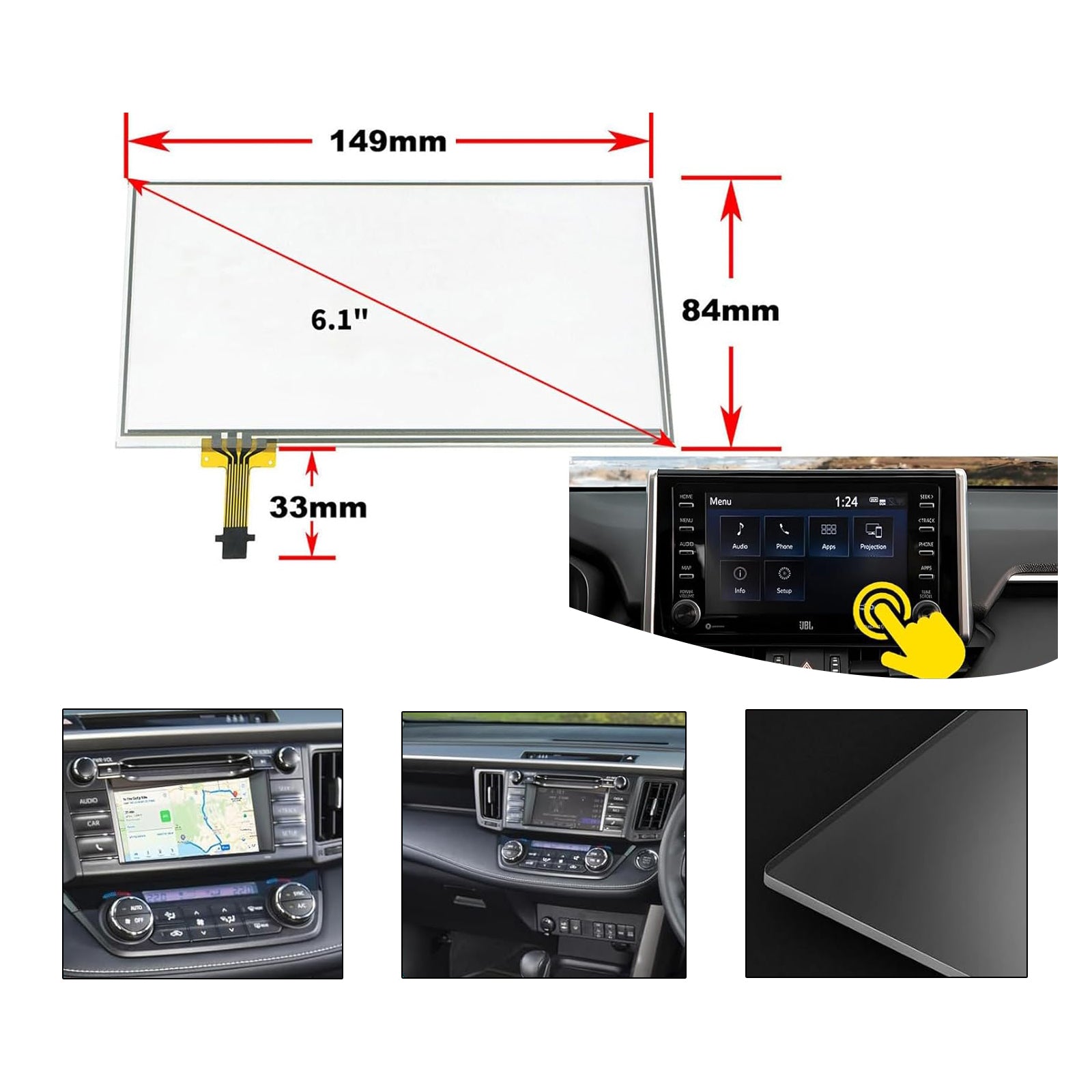 Verre Digitiseur d'Écran Tactile 6.1 inch 12 Pins Pour RAV4 Bouton APPS 14-18