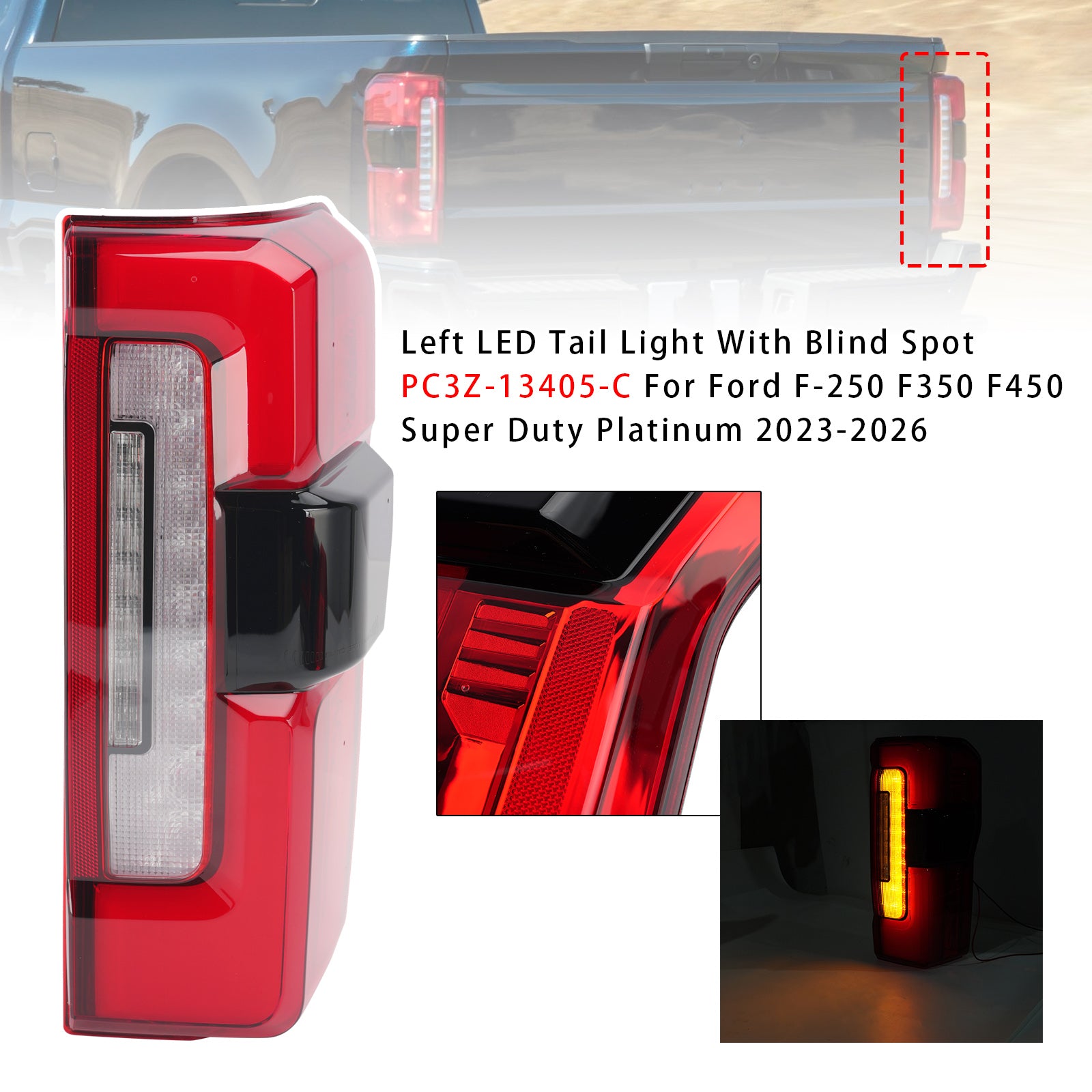 Droit Feu Arrière LED Avec Angle Mort PC3Z-13404-C Pour Ford F-250 2023-2026