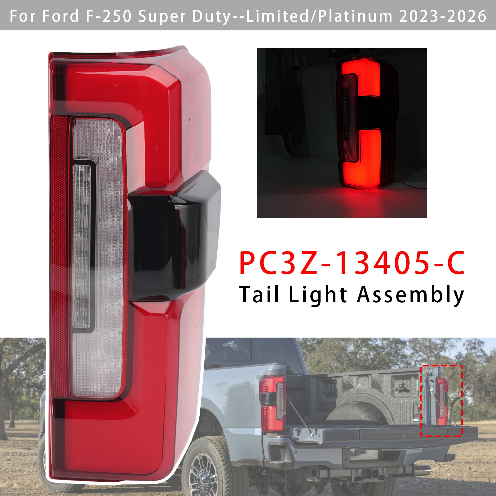 Droit Feu Arrière LED Avec Angle Mort PC3Z-13404-C Pour Ford F-250 2023-2026