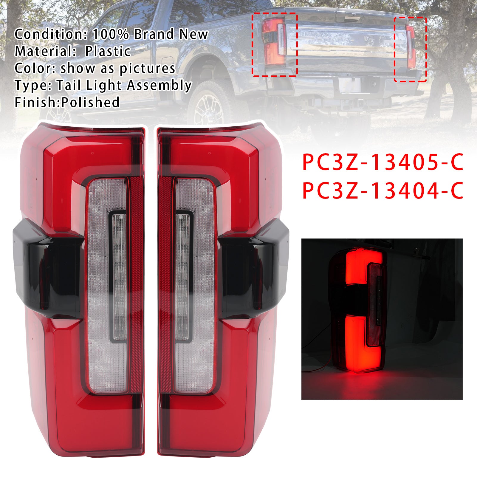 Gauche+Droit Feu AR LED PC3Z-13405-C PC3Z-13404-C Pour Ford F-250 2023-2026