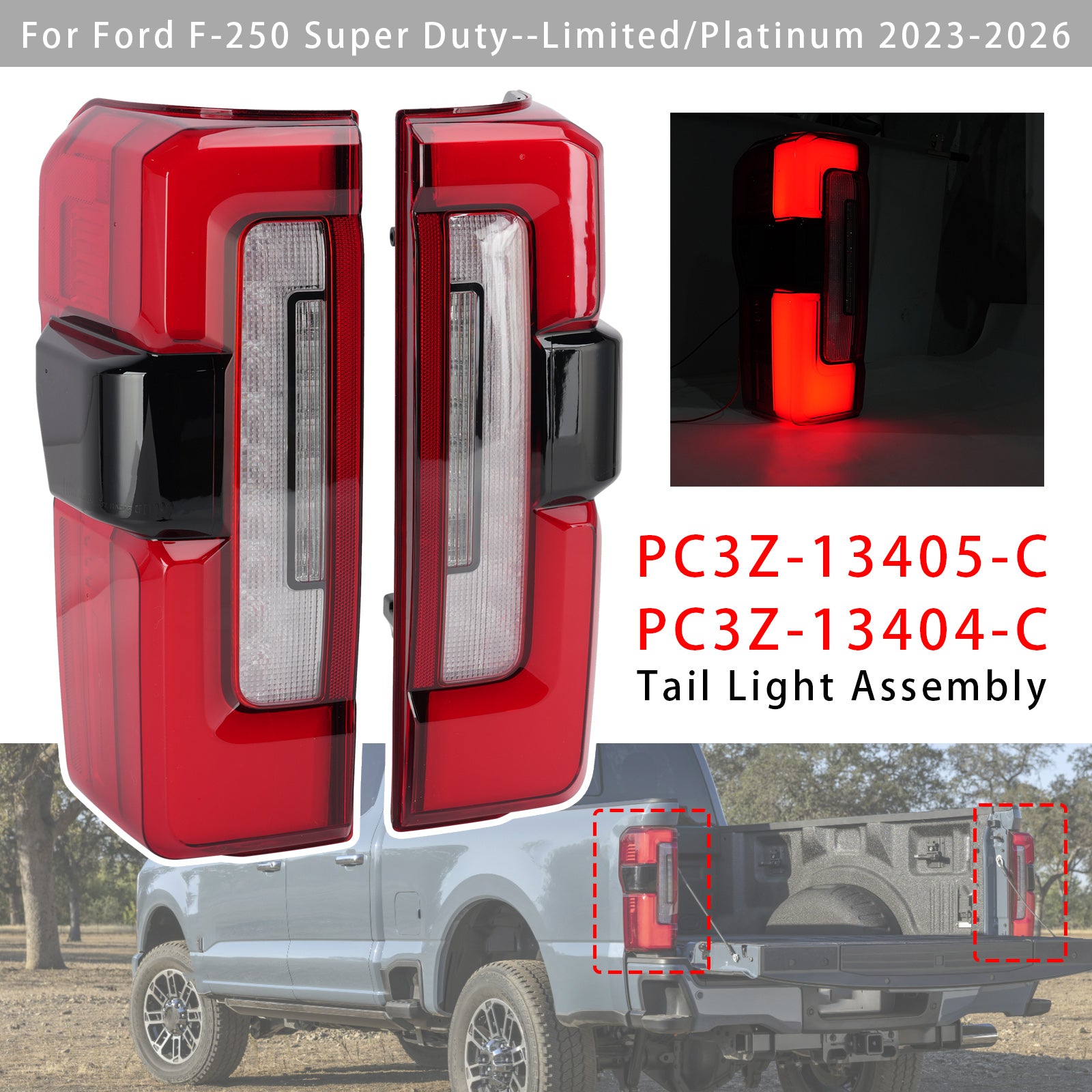 Gauche+Droit Feu AR LED PC3Z-13405-C PC3Z-13404-C Pour Ford F-250 2023-2026