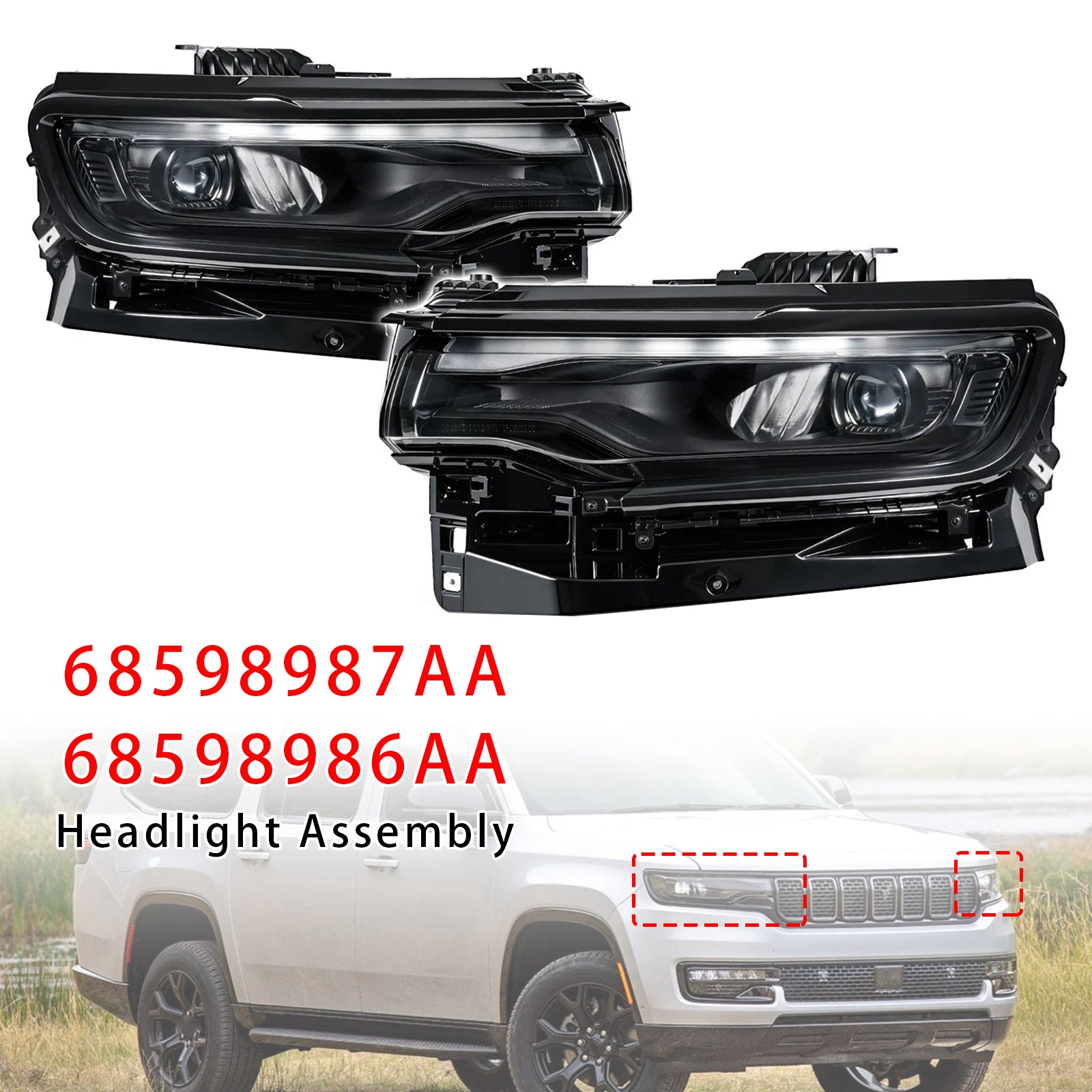 Phare Projecteur LED Complet Gauche+Droit Pour Jeep Wagoneer 2022-2025 Noir