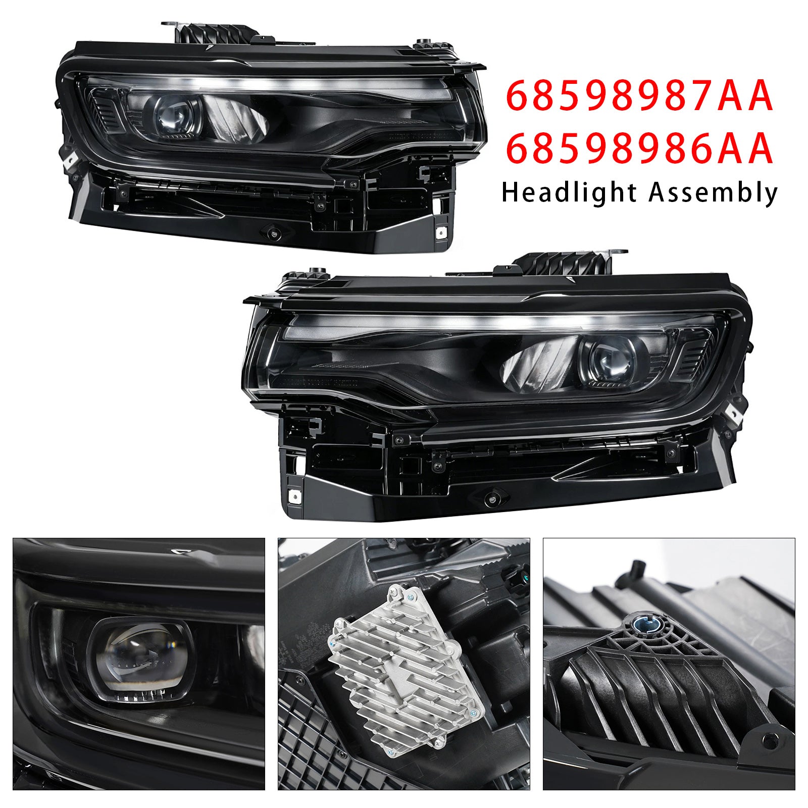 Phare Projecteur LED Complet Gauche+Droit Pour Jeep Wagoneer 2022-2025 Noir