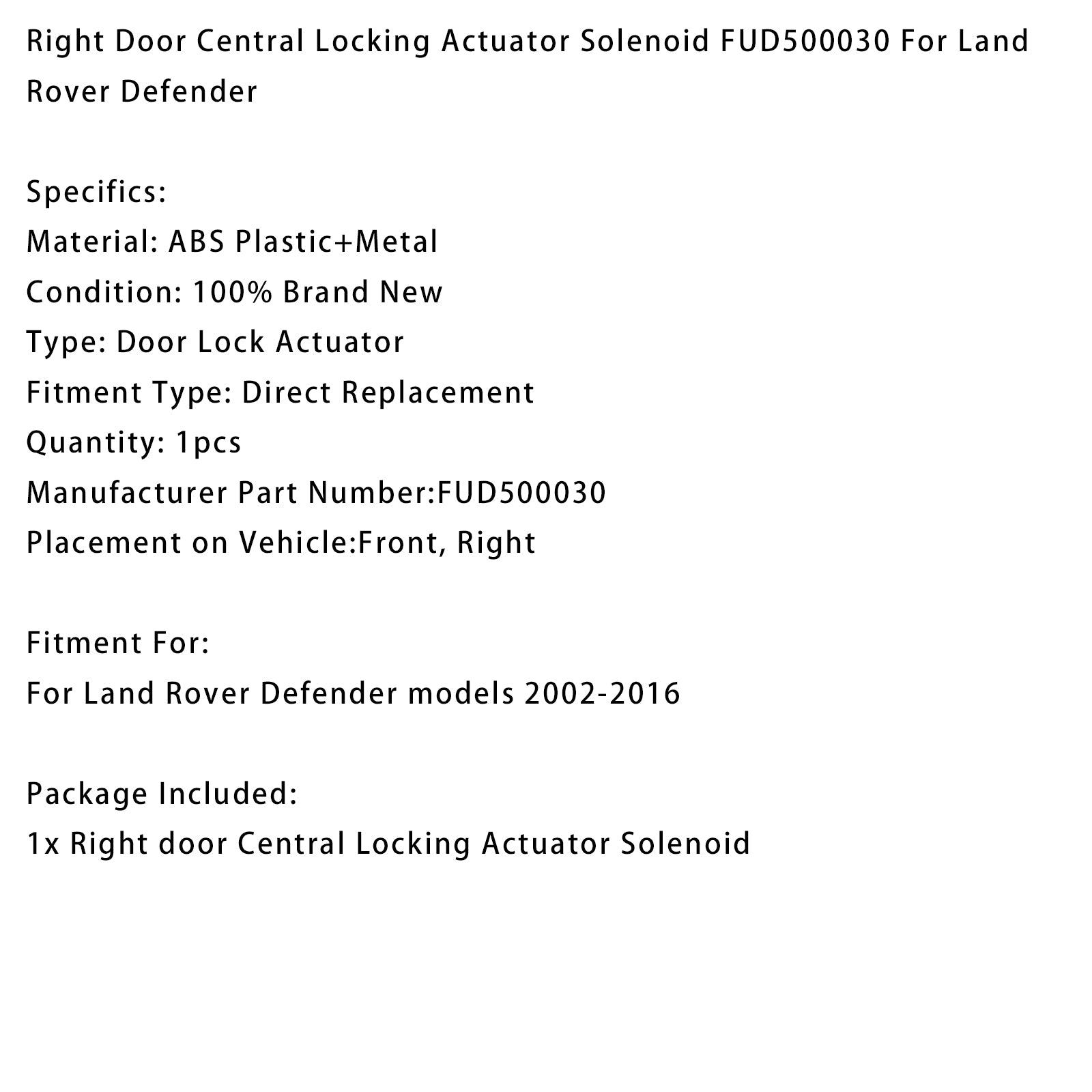 Actionneur Solénoïde Serrure Porte Droite FUD500030 Pour Land Rover Defender