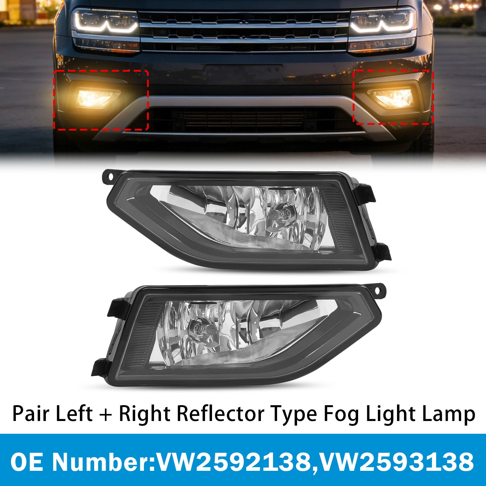 Jeu Feux antibrouillard type réflecteur gauche + droit Pour VW Atlas 2018-2020