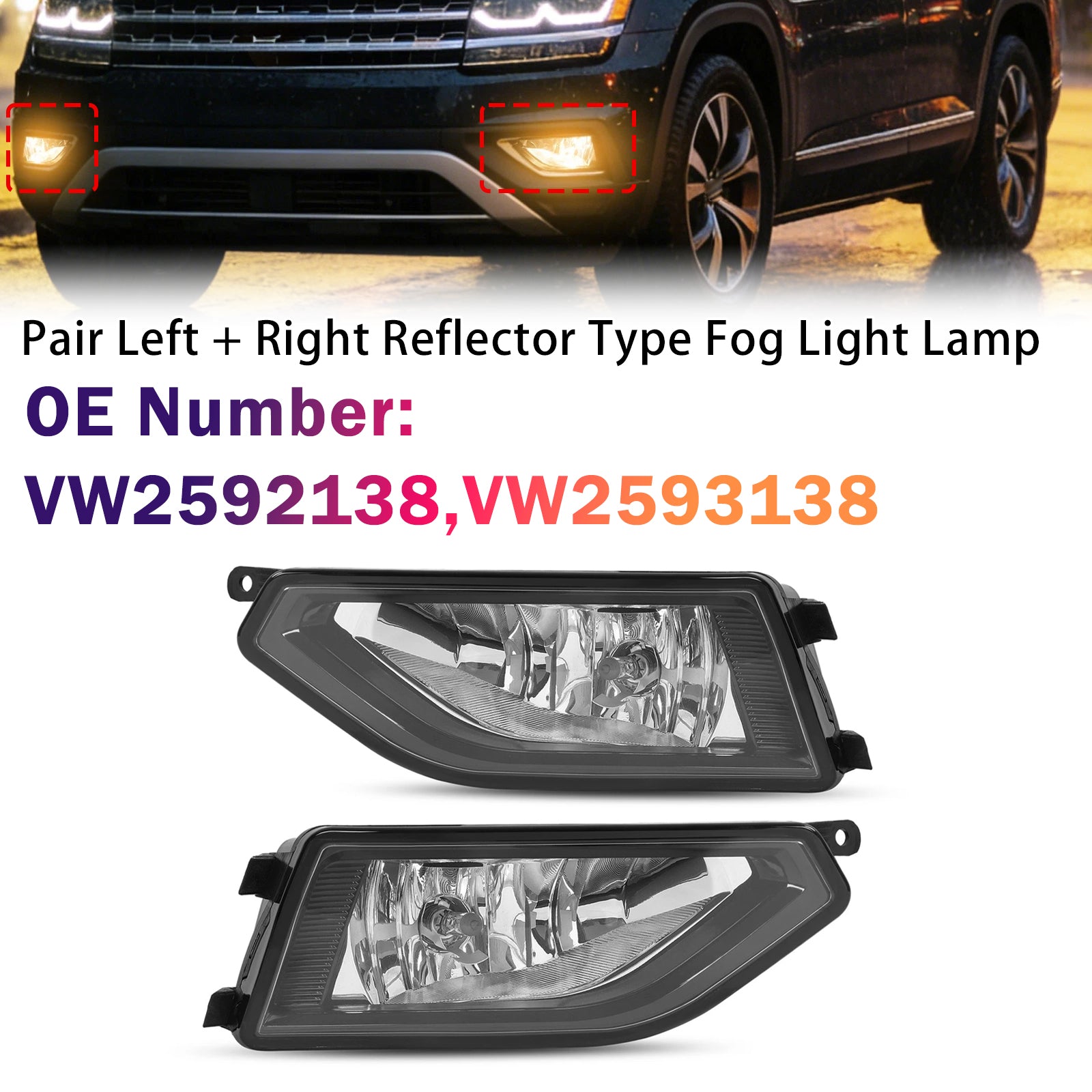 Jeu Feux antibrouillard type réflecteur gauche + droit Pour VW Atlas 2018-2020