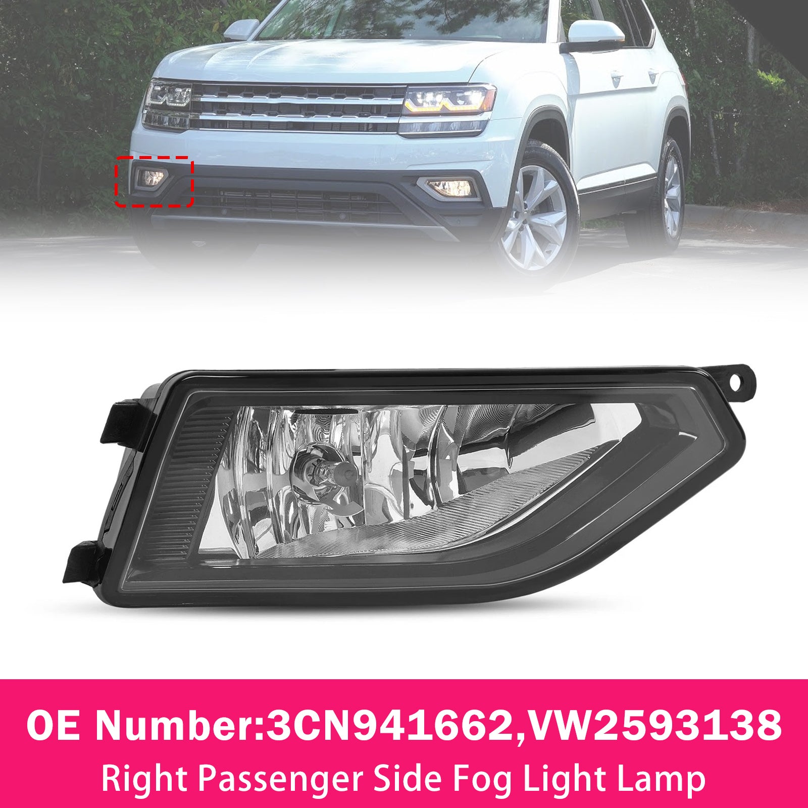 Feu antibrouillard type réflecteur côté droit Pour Volkswagen Atlas 2018-2020
