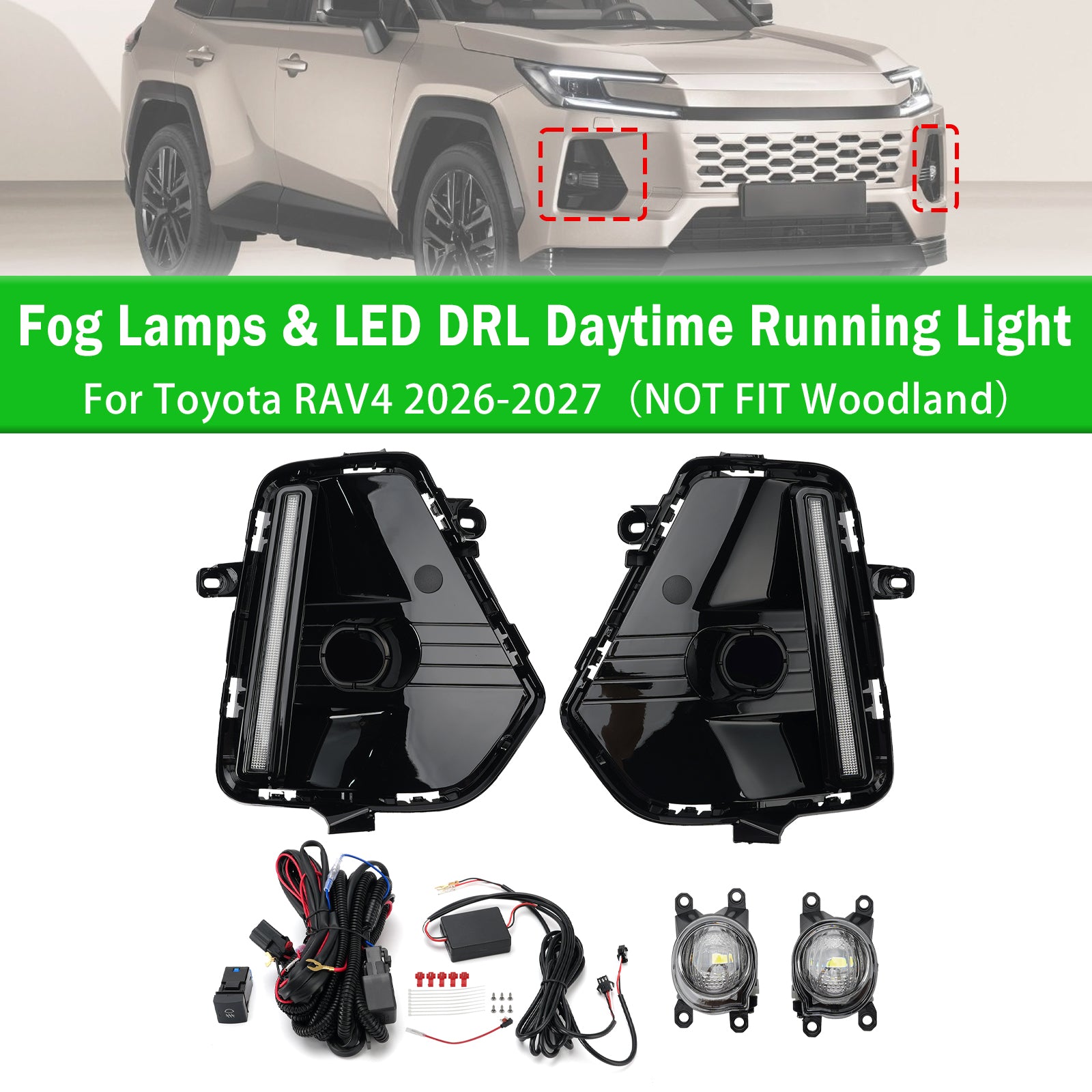Jeu De Phares Antibrouillard & Feu De Jour LED DRL Pour Toyota RAV4 2026-2027