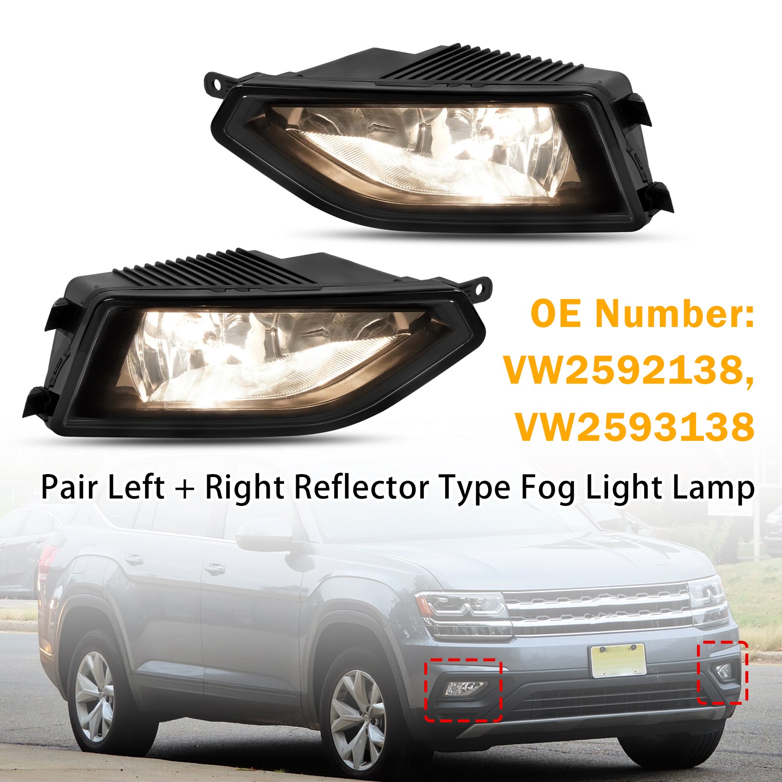 Jeu Feux antibrouillard type réflecteur gauche + droit Pour VW Atlas 2018-2020