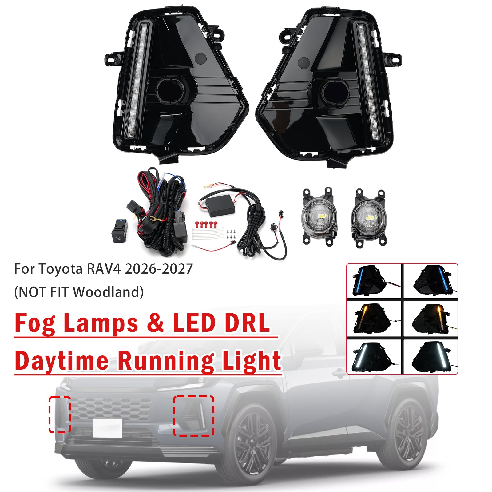 Jeu De Phares Antibrouillard & Feu De Jour LED DRL Pour Toyota RAV4 2026-2027
