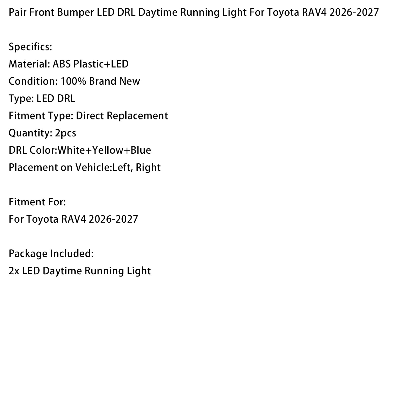 Paire Feu De Jour Pare-Chocs Avant Pour Toyota RAV4 2026-2027
