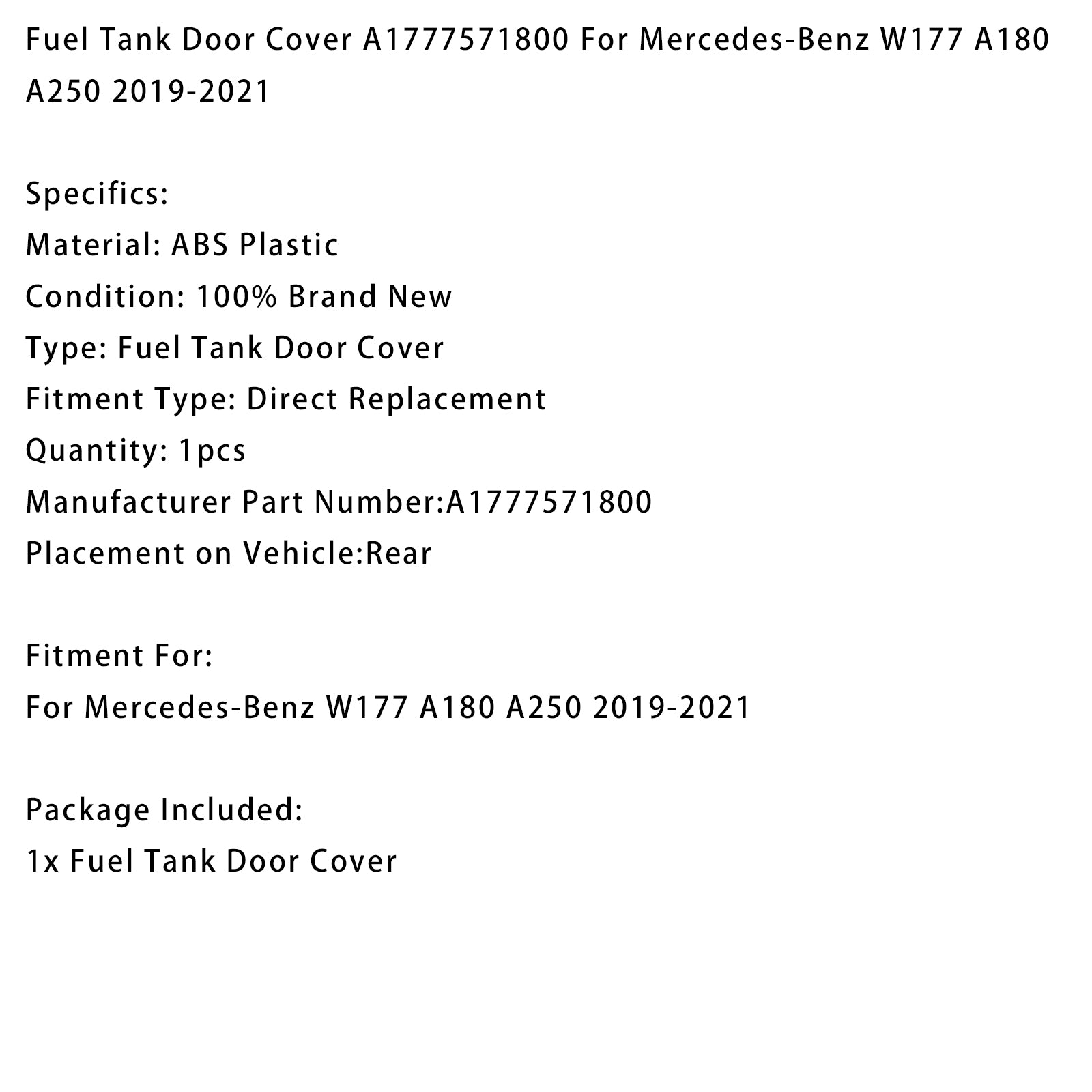 Couvercle Porte Réservoir A1777571800 Pour Benz W177 A180 A250 2019-2021