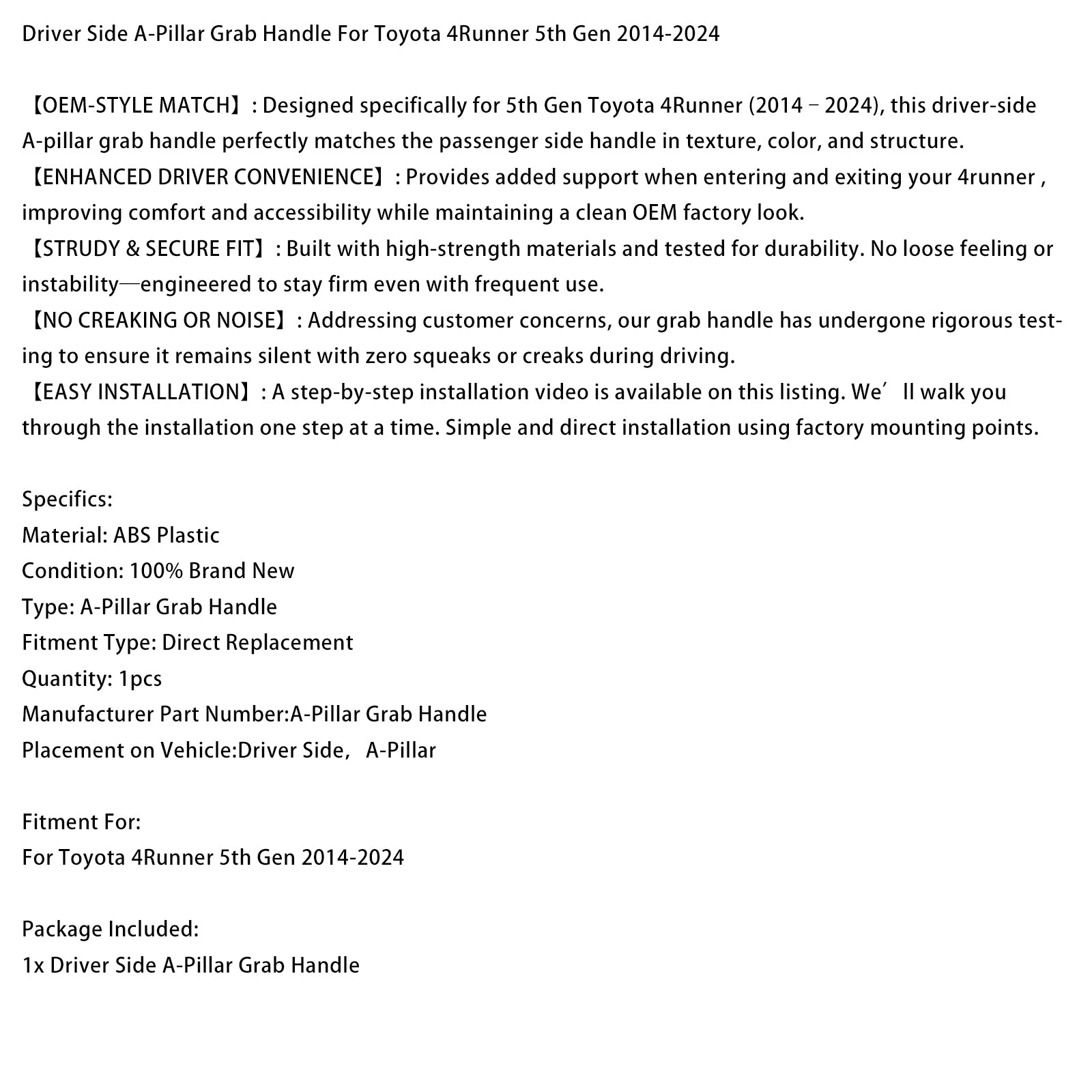 Poignée De Saisie Pilier-A Côté Conducteur Pour Toyota 4Runner 5Th Gen 2014-2024