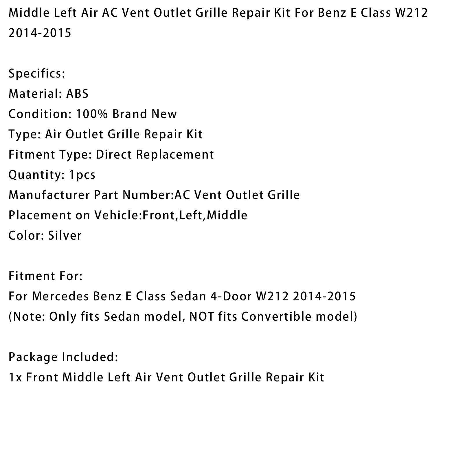 Kit Réparation Sortie D’Air Milieu-Gauche Pour Benz Classe E W212 2014-2015