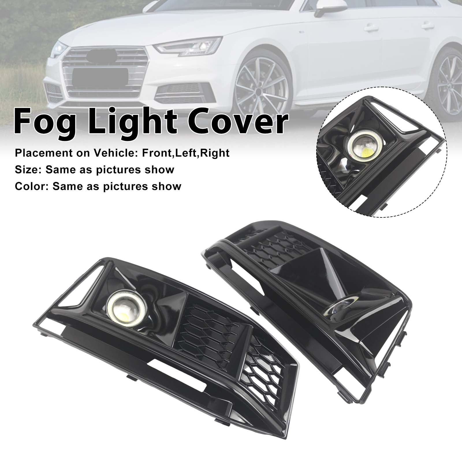 2PCS Black Front Bumper Foglight Grille Grill Pour Audi A4 S4 B9 2016-2019