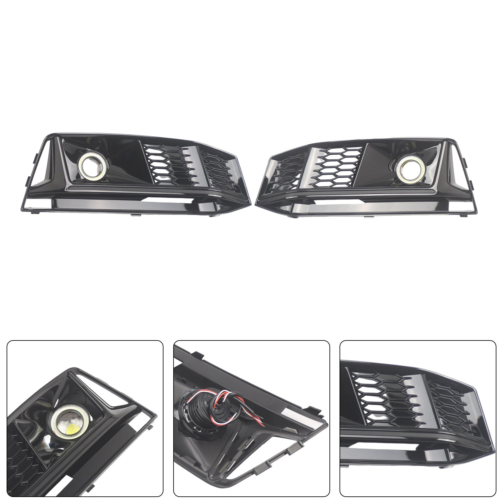 2PCS Black Front Bumper Foglight Grille Grill Pour Audi A4 S4 B9 2016-2019