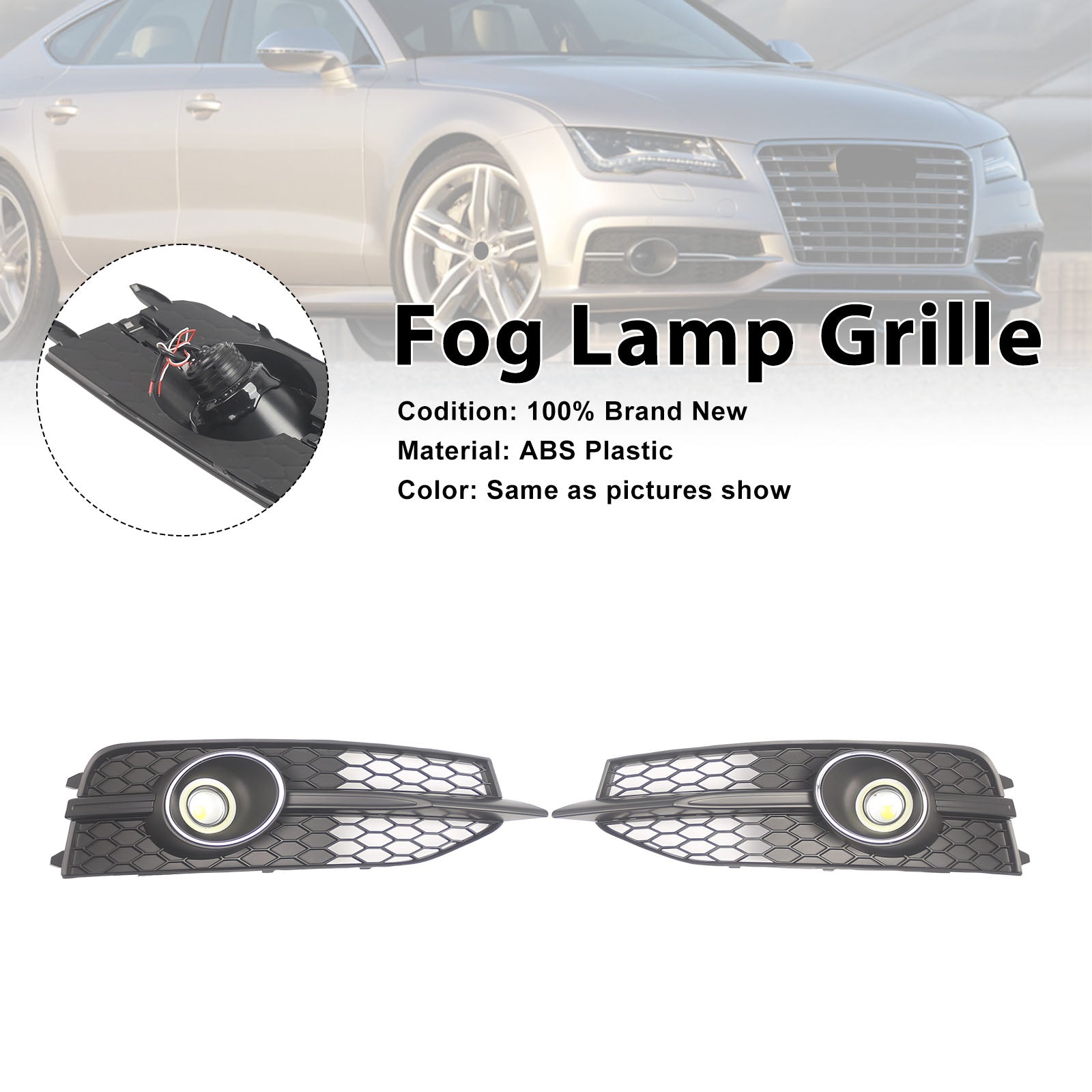 Black Front Bumper Fog Light Grille Cover Bezel Pour Audi A7 S7 S-Line 2012-2015