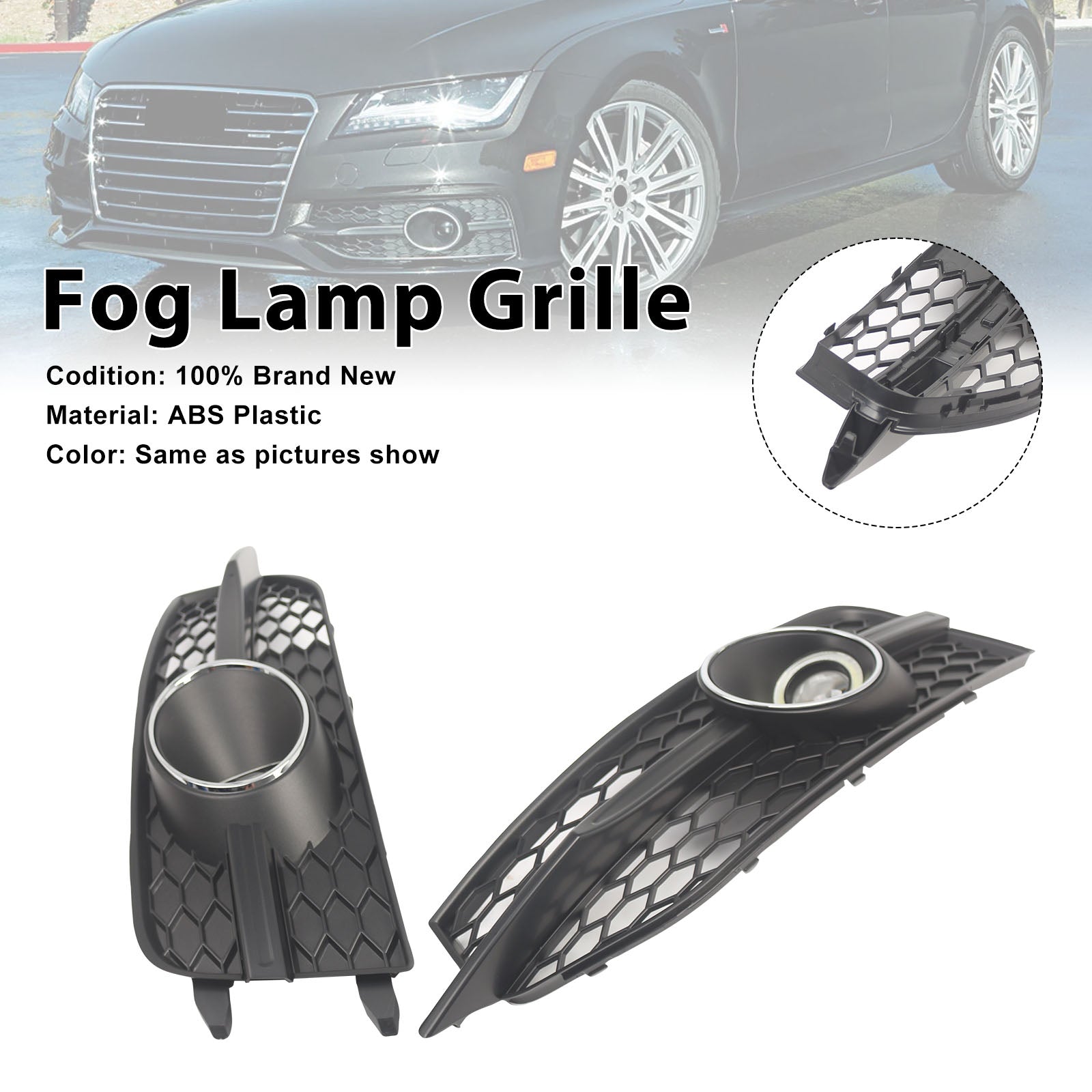 Black Front Bumper Fog Light Grille Cover Bezel Pour Audi A7 S7 S-Line 2012-2015