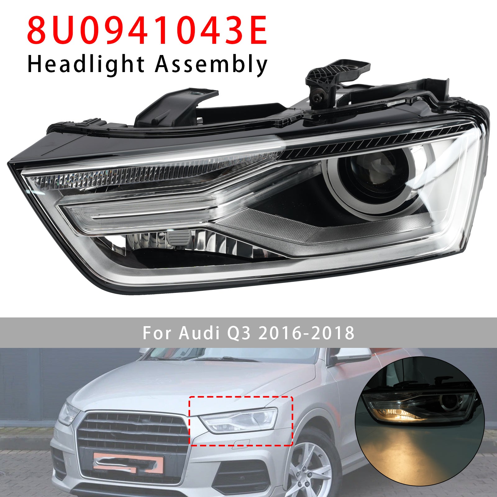 Phare Xénon Gauche Avec Ampoule Et Ballast 8U0941043E Pour Audi Q3 2016-2018